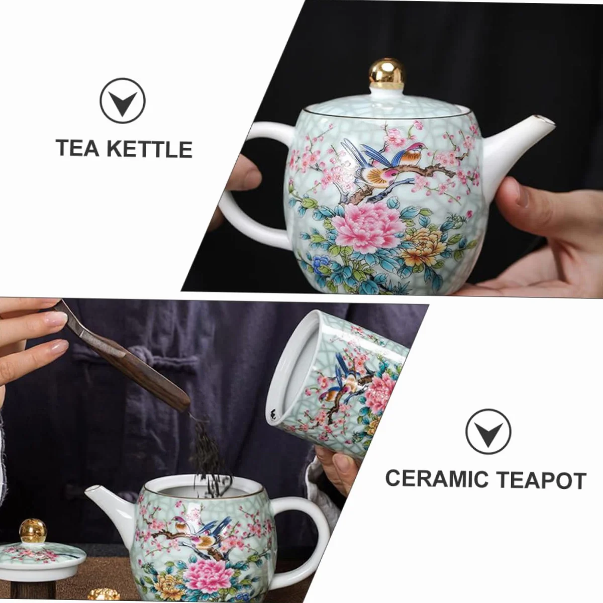 Cabilock 1kawałek Czajniczek Ceramiczny Ręcznie Malowanym Wzorem Kwiatów Idealny Do Serwowania Herbaty Odporny Wysoką Niską Temperaturę Doskonały Spotkania Domu Biurze