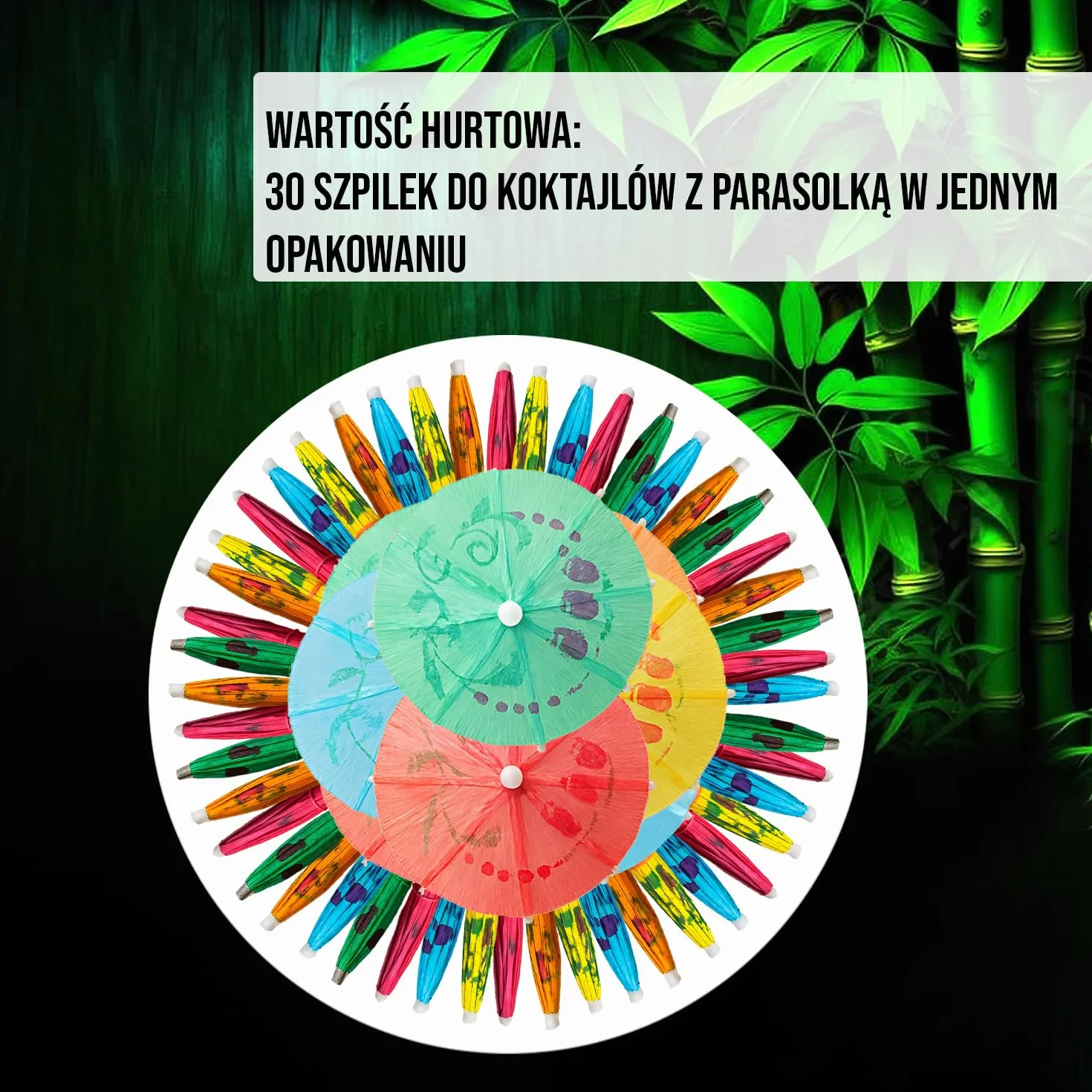 30 Sztuk Parasolek Koktajlowych z Bambusa - 10 cm (3,9 cala) Kolorowe Wykałaczki do Tropikalnych Napojów, Babeczek, Barów Tiki, Imprez Basenowych, Luau i Letnich Wydarzeń - od Mobi Lock