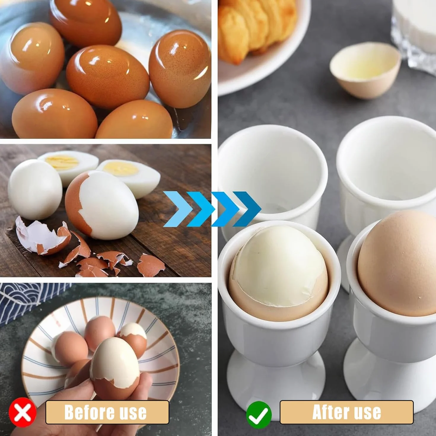 6 sztuk Ceramiczne kieliszki do jajek, zestaw ceramicznych kieliszków na jajka, kieliszki na jajka na Coque, porcelanowe kieliszki do jajek, 7 x 5,1 cm na jajka na miękko i białe