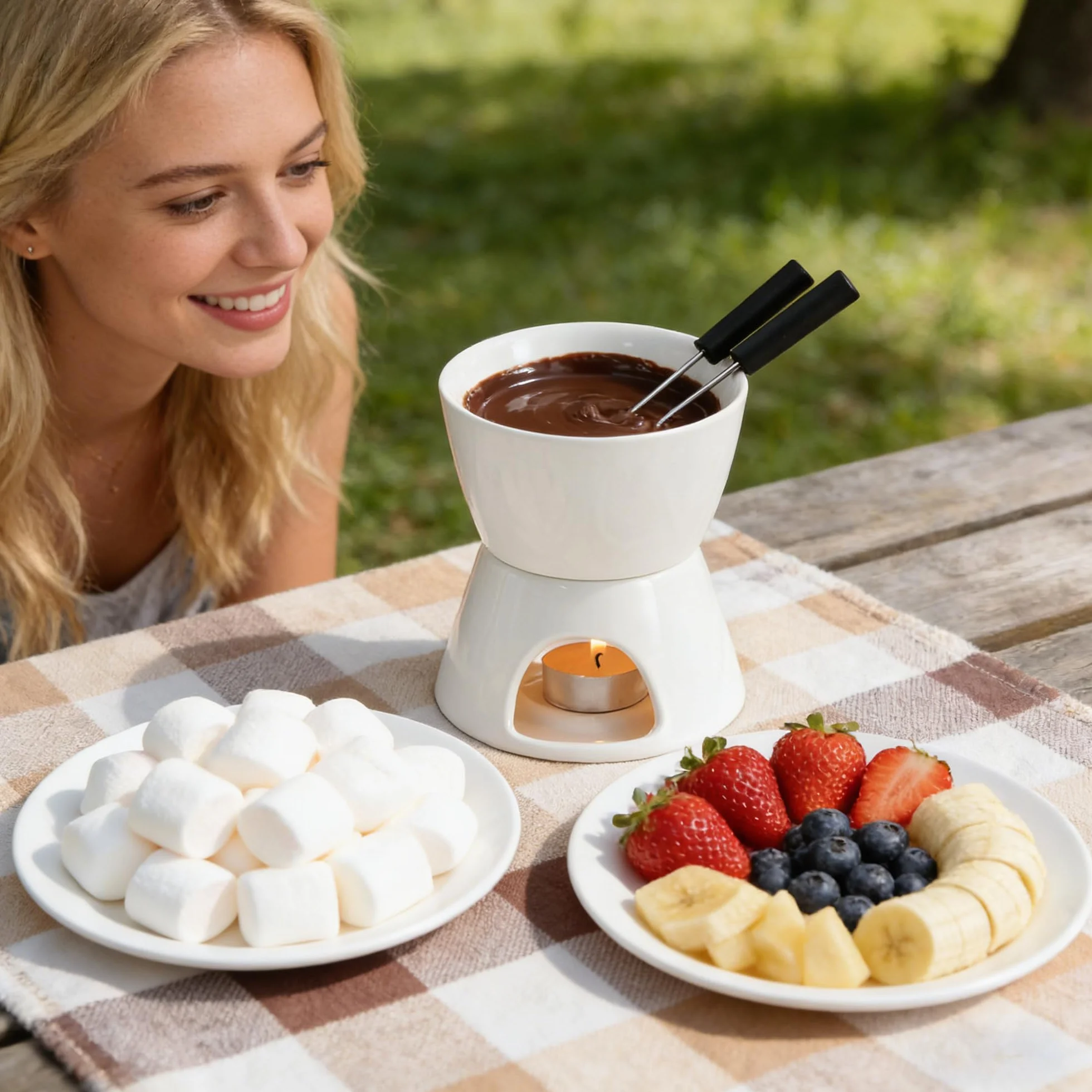Zestaw garnków do czekoladowego fondue, kompletny zestaw do serowego fondue ze świecą i 4 widelcami, mini garnek do czekoladowego fondue, porcelanowy garnek do topienia, do domu,Biały