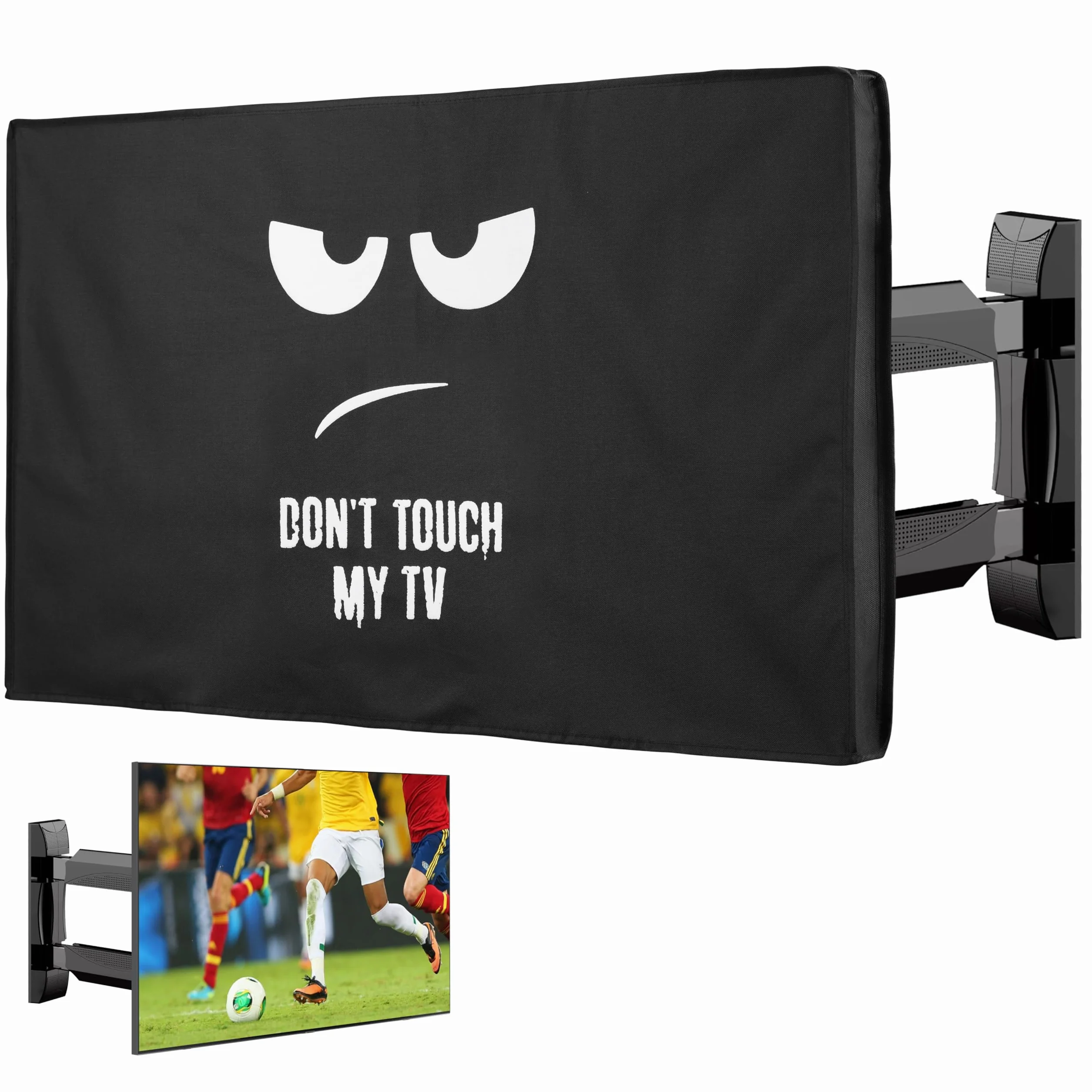 kwmobile Don't Touch My TV pokrowiec na telewizor 32", odporny na warunki atmosferyczne, biały/czarny