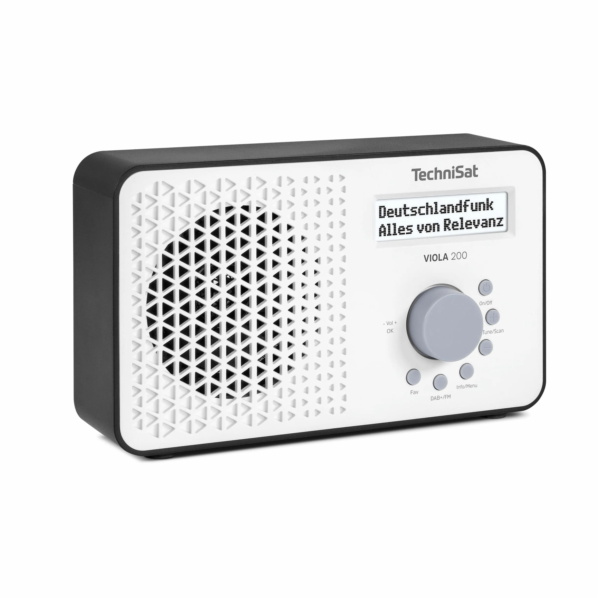 TechniSat VIOLA 200 – przenośne radio DAB+/FM (LCD, antena teleskopowa, pamięć ulubionych, wyjście słuchawkowe, zasilanie sieć/baterie, głośnik mono, RDS, PLL) biało-czarne