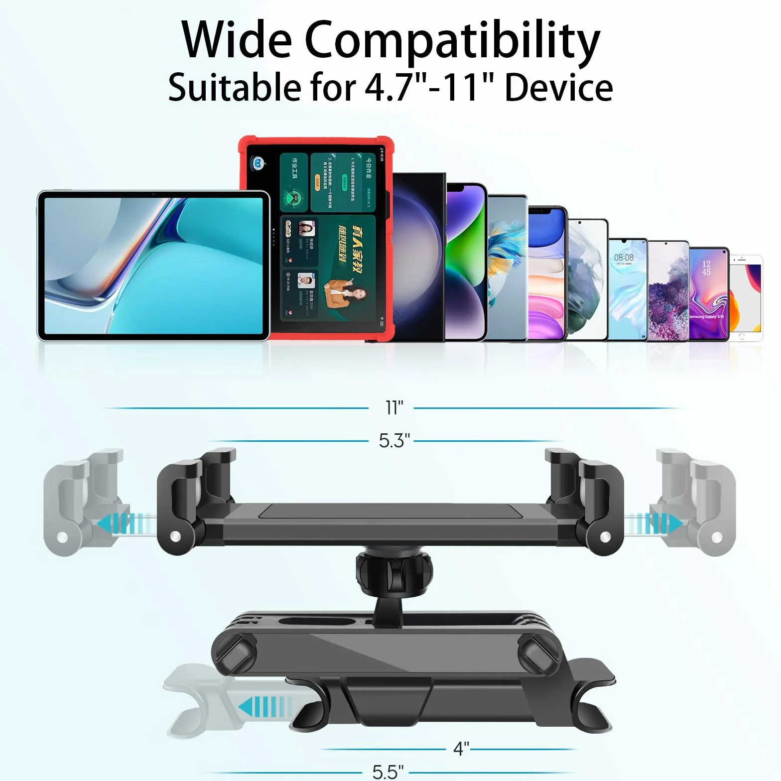 Uniwersalny wysuwany uchwyt samochodowy do tabletu/iPada/Samsung Galaxy Tabs/Kindle i innych, uchwyt na tablet samochodowy