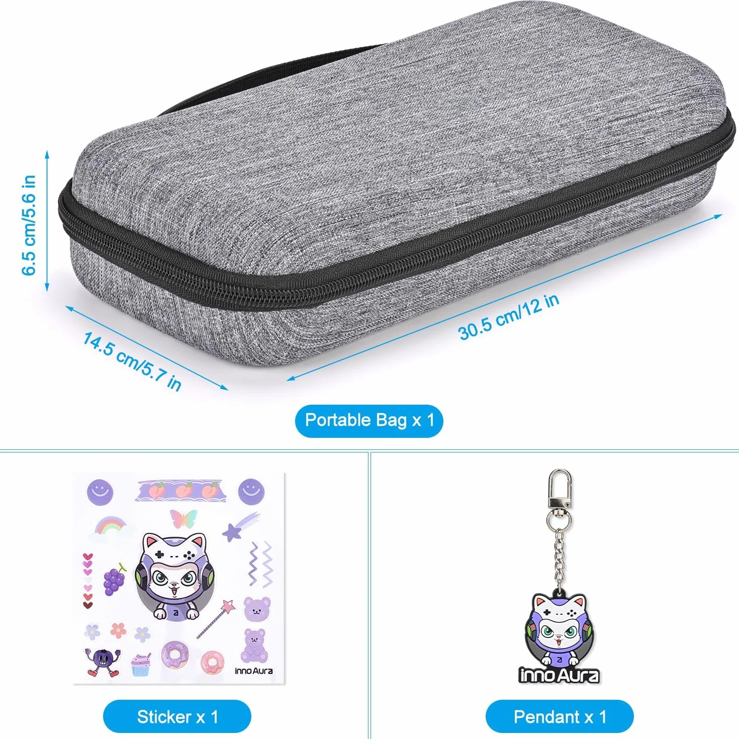innoAura Switch 2 etui na konsolę NS Switch 2 (2025), przenośny przełącznik 2 etui na konsolę Switch 2 i 9 gier, twarde etui ochronne, torba do przenoszenia i przechowywania (kolor szary)