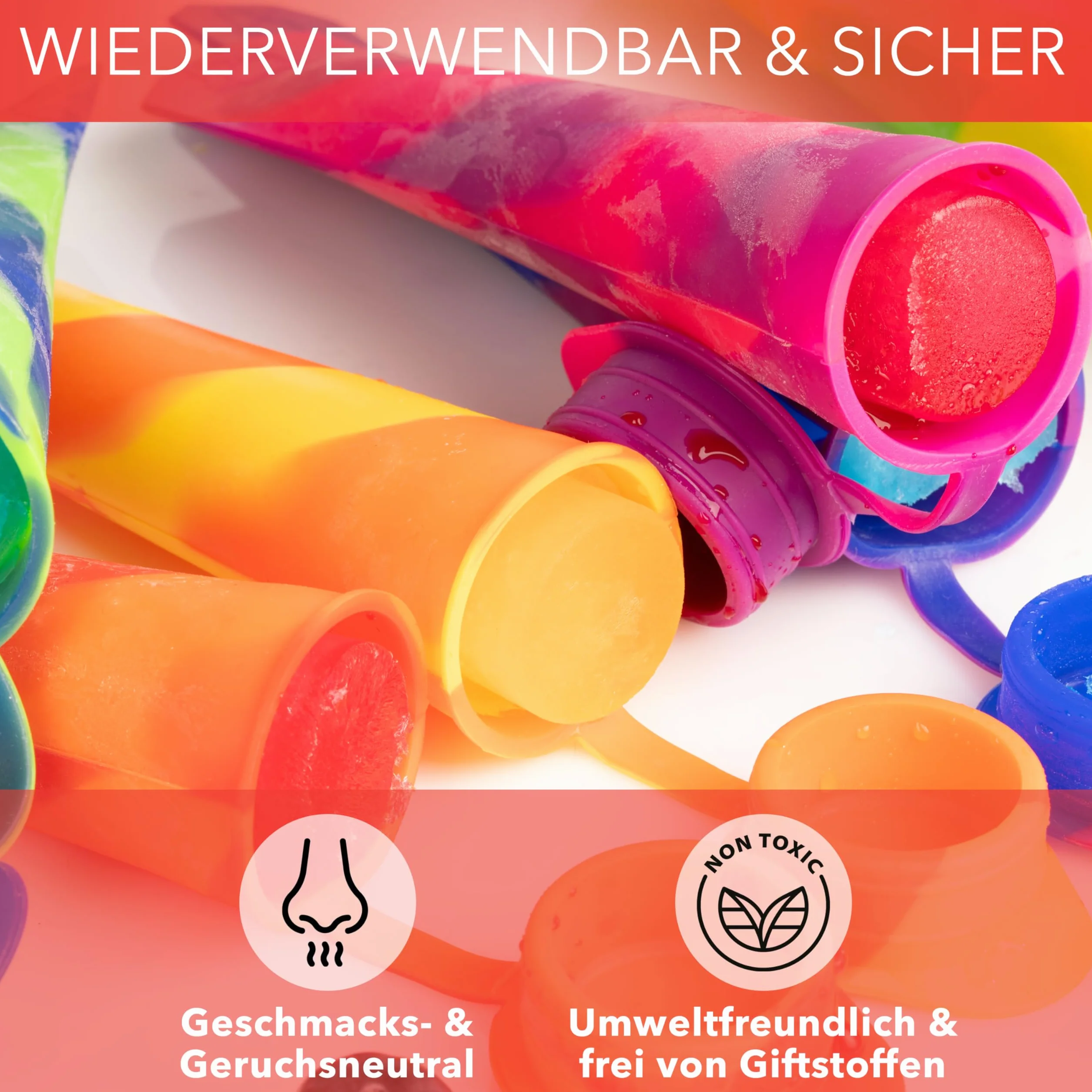 AVANA Wielokrotnego użytku formy do lodów z silikonu (6 sztuk) Formy do lodów na patyku Ice Pop Maker Formy do robienia lodów wodnych BPA Free - Kolorowe