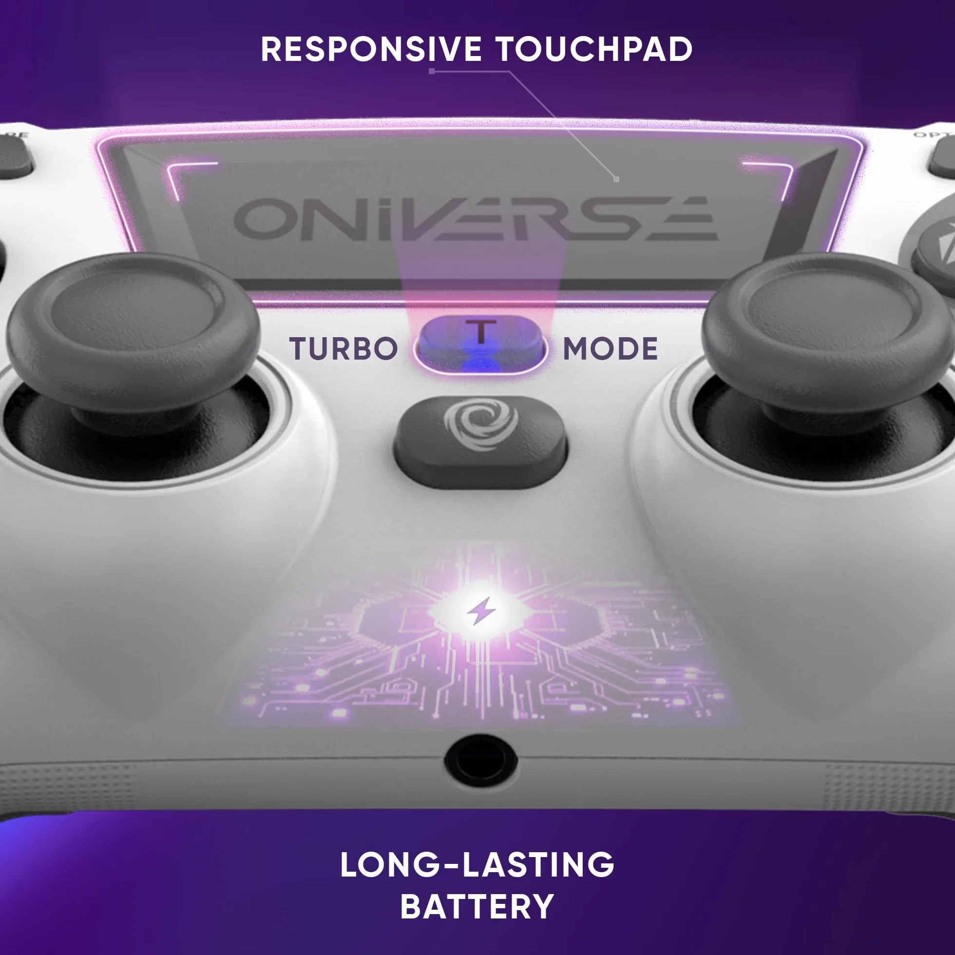 Oniverse Bezprzewodowy kontroler do PS4 PS3 PC Android iOS, joystick z efektem hali, akumulator 1000 mAh, Revolt White