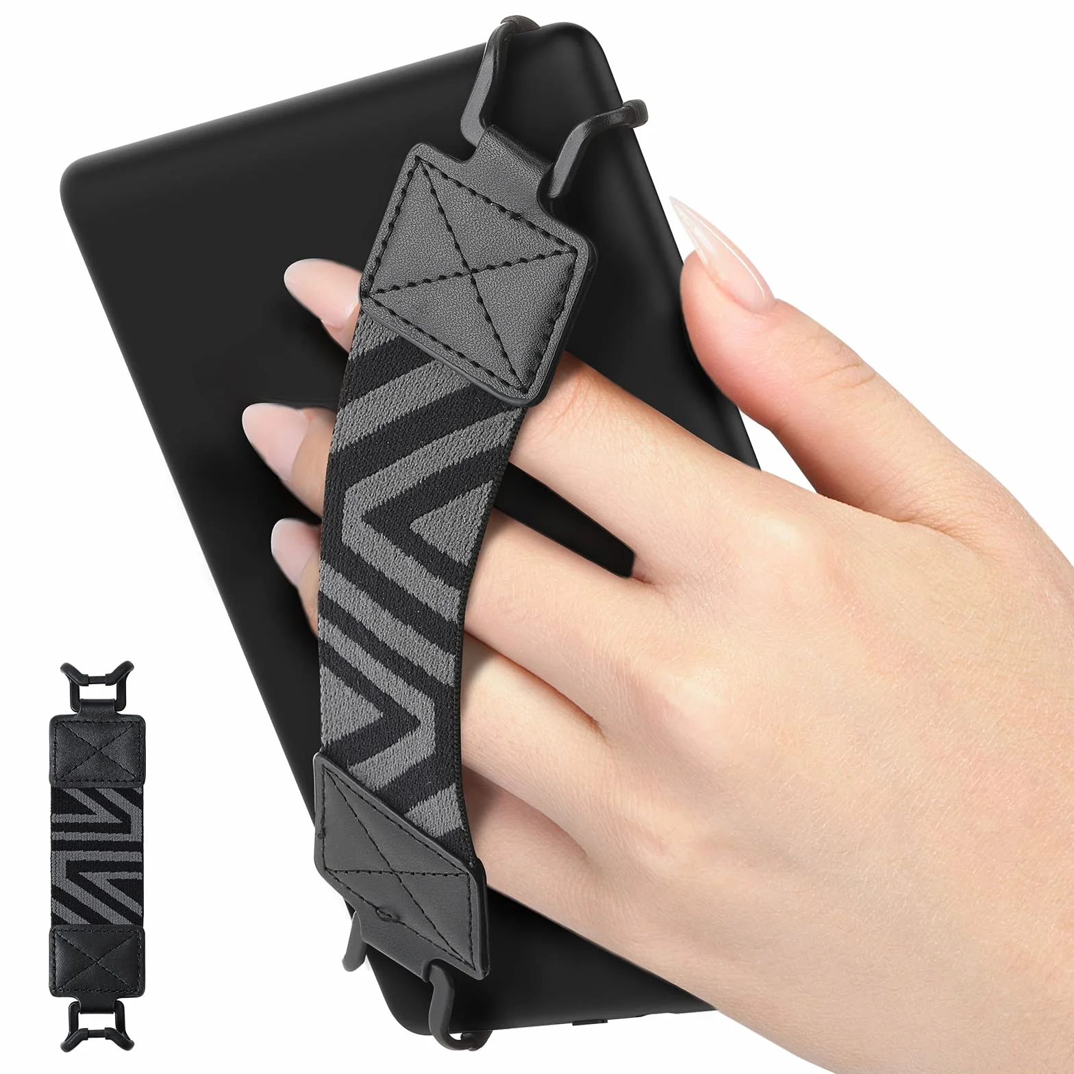 MoKo Security Hand-Strap for 6-8" Kindle eReaders Fire Tablet - Kindle/Kobo/Voyaga/Lenovo/Sony Kindle E-Book Tablet, High-elasticity Versatile Hand Strap Lightweight Finger Grip Holder, Black
