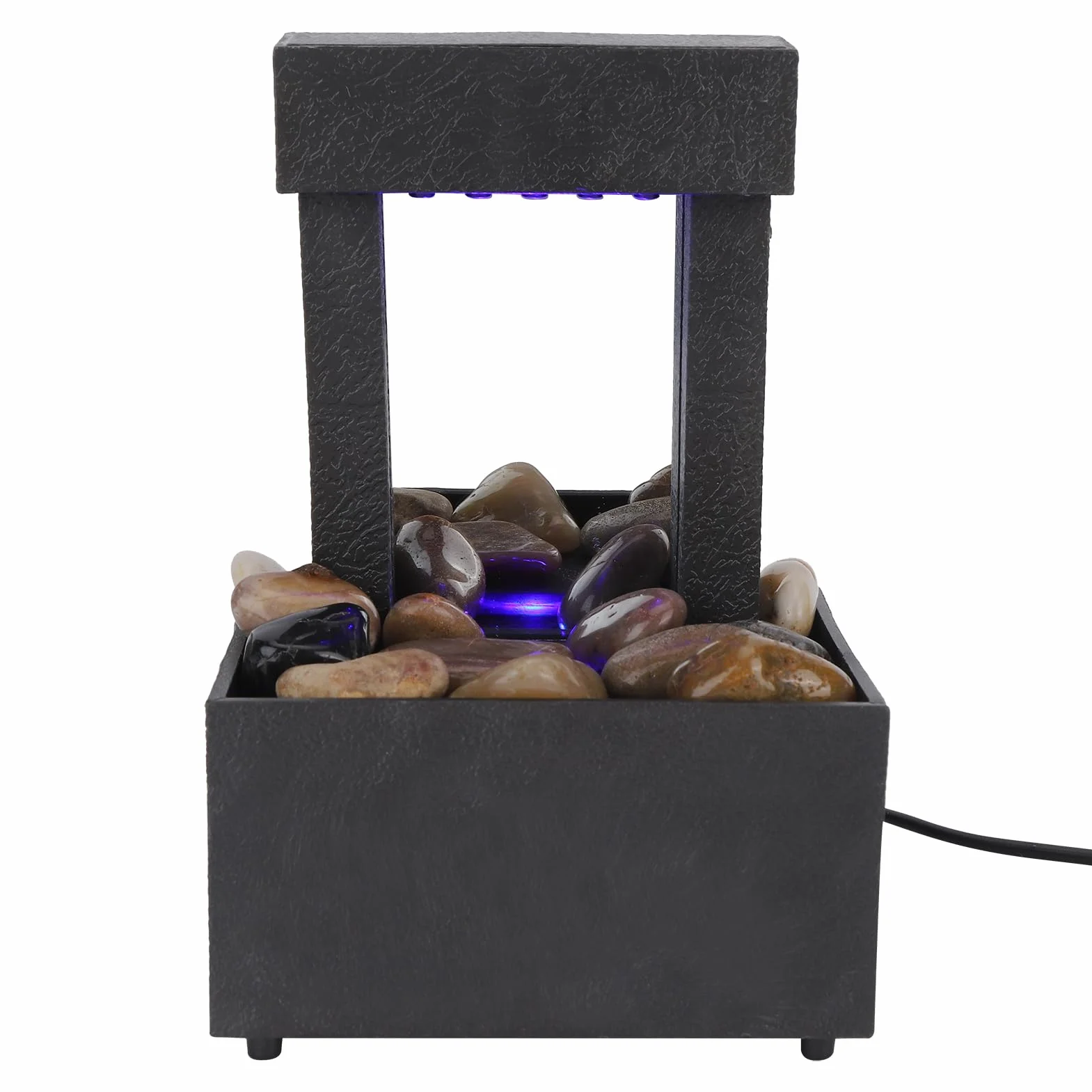 Fontanna Biurkowa Fontanna Led Usb Wewnętrzna Szara Woda Funkcja Plastikowa Fontanna Led Usb Wewnętrzna Fontanna Oświetlony Wodospad Fontanna Stołowa z Kamieniami Do Wystroju