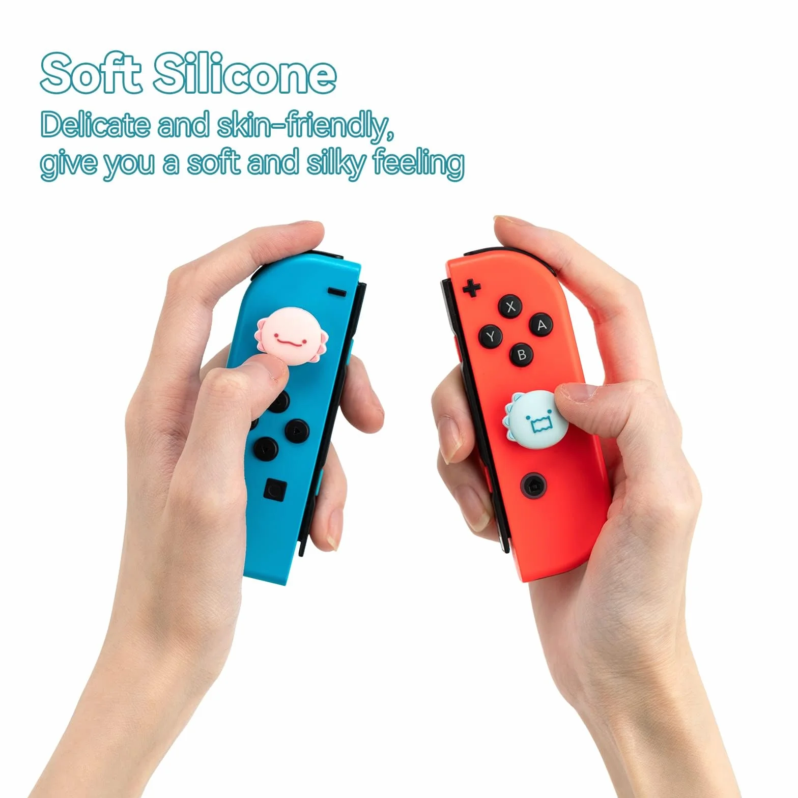 GeekShare Śliczne silikonowe nakładki na kciuk Joycon, pokrowiec na joystick kompatybilny z Nintendo Switch/OLED/Switch Lite, 4 szt., dinozaur i aksolotl