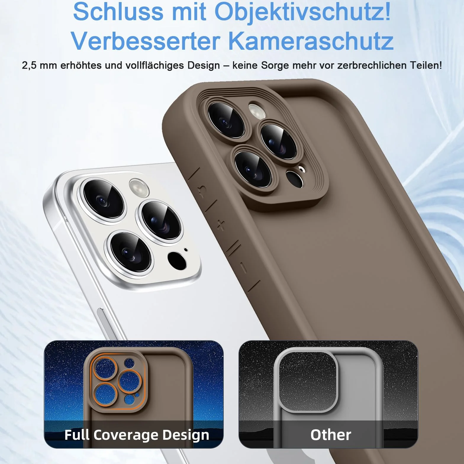 Coiwxmoi Silikonowe etui na telefon komórkowy iPhone 14 Pro 6,1", ze zdejmowanym, regulowanym sznurkiem do zawieszenia, odporne na uderzenia, ochrona aparatu, brązowe