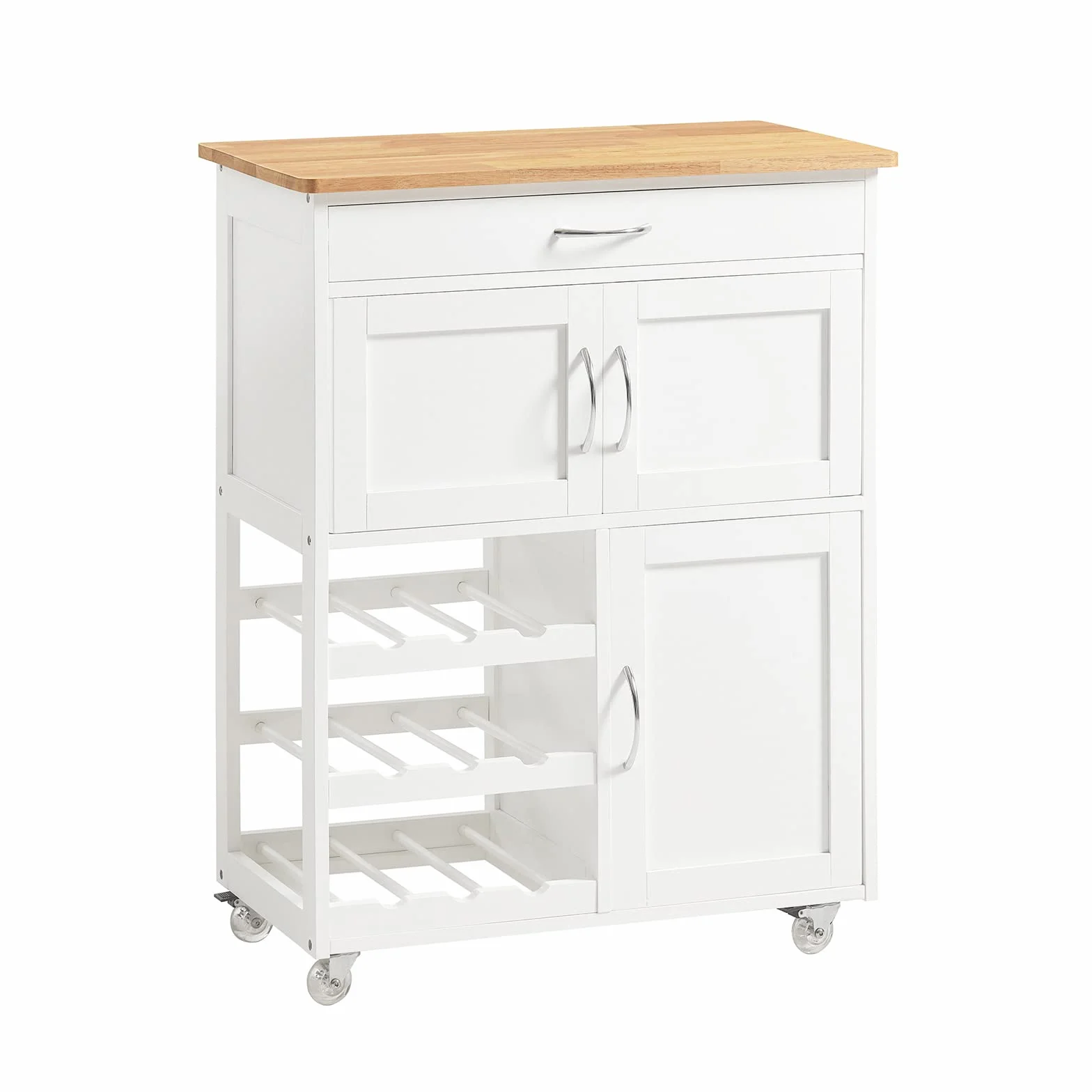 SoBuy wózek kuchenny z kółkami blat kauczukowiec 67x86x38 cm biały FKW45-WN