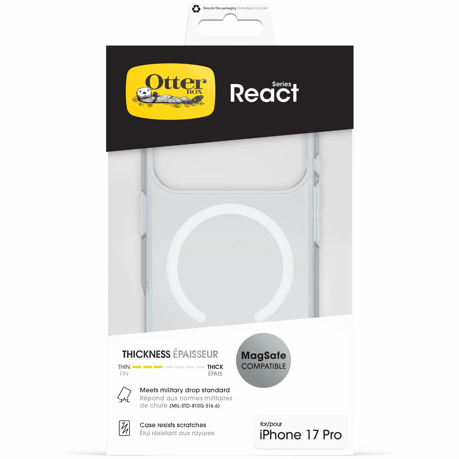 OtterBox React Series MagSafe Etui do iPhone 17 Pro, Odporne na Wstrząsy i Upadki, Przetestowane Zgodnie ze Standardami Wojskowymi, Przezroczyste