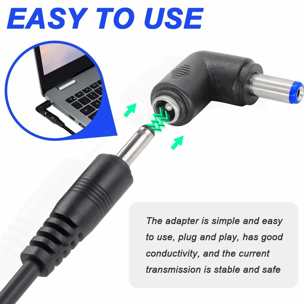 Adapter konwertera zasilania DC, kąt prosty 90 stopni 5,5 x 2,1 mm żeński na 5,5 x 2,1 mm męski DC wtyczka jack zasilania do laptopa, kabel DC (10 sztuk)
