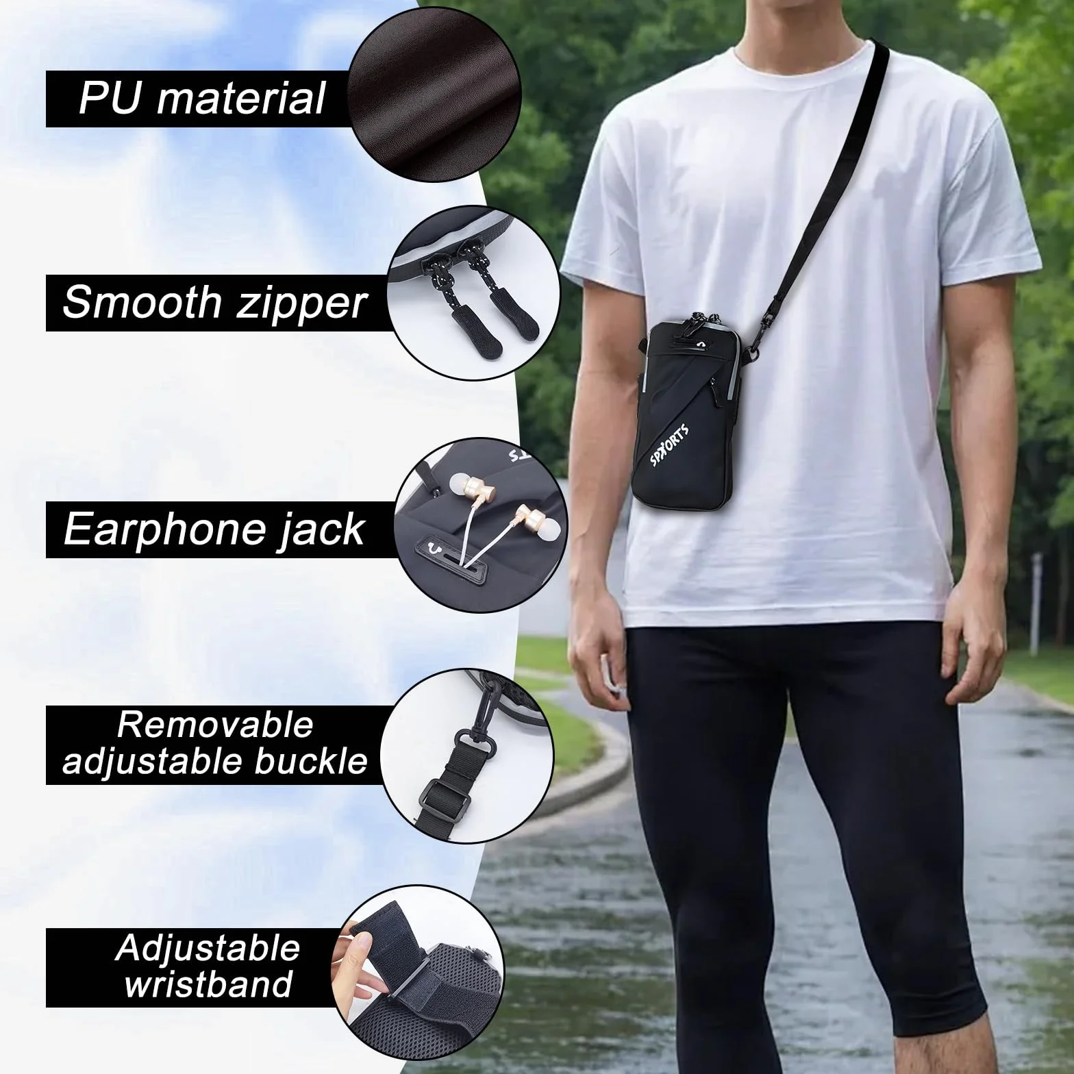 Sportowa bransoletka z kieszenią na słuchawki, etui na telefon komórkowy do zawieszenia na telefon komórkowy 6,5", bransoletka do biegania, z trzema możliwościami noszenia, akcesoria do