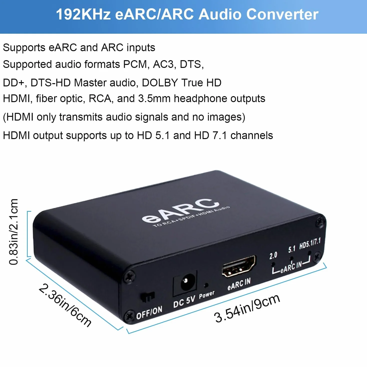 Ekstraktor audio HDMI eARC ARC, przetwornik cyfrowo-analogowy 192 khz, adapter audio eARC na RCA, optyczny, 3,5 mm do telewizora, DTS Dolby Atoms AC3 LPCM