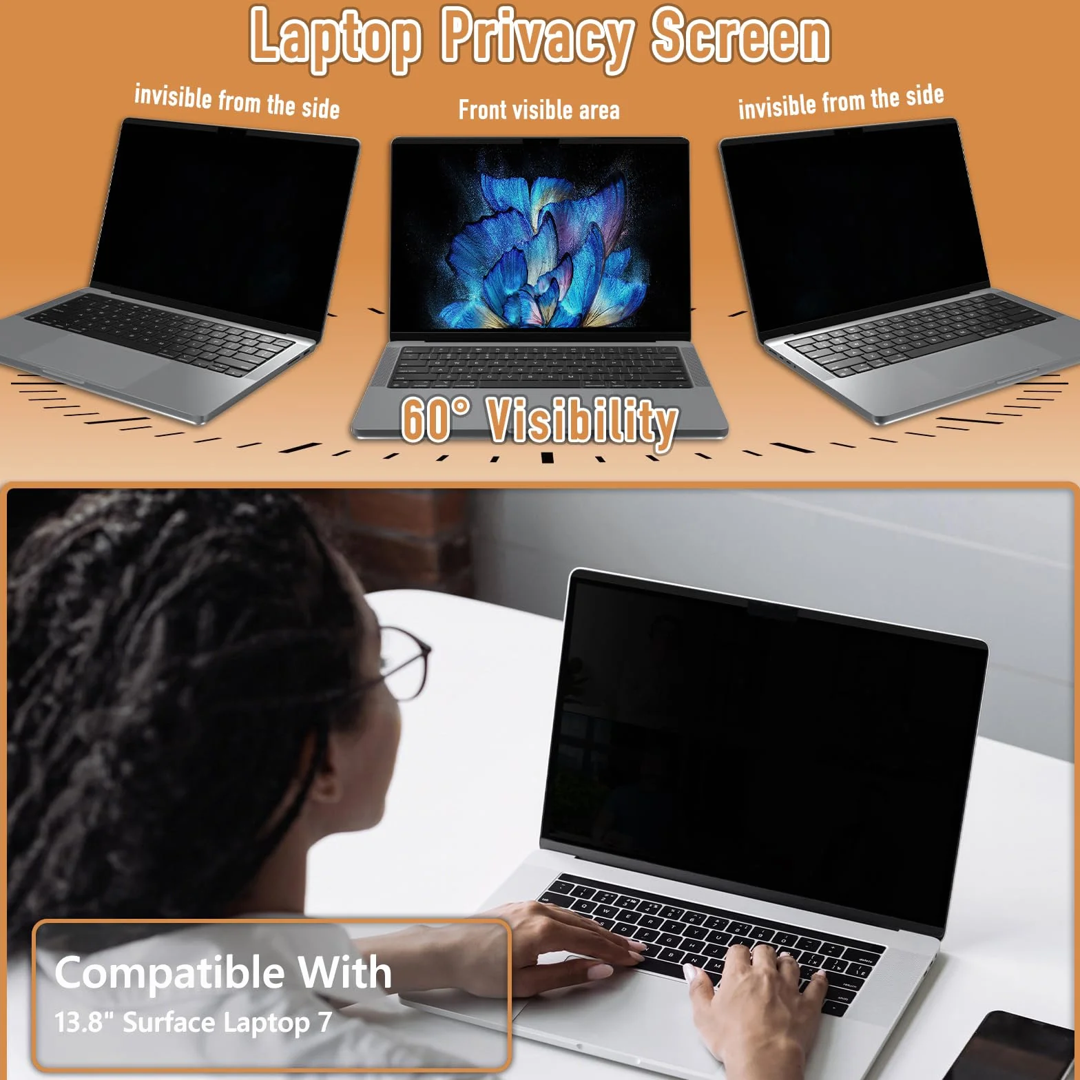 Magnetyczny filtr prywatyzujący do laptopa Surface 7 o przekątnej ekranu 13,8", ochrona przed odciskami palców, ochrona wyświetlacza PET, zdejmowana ochrona przed oślepieniem niebieskiego