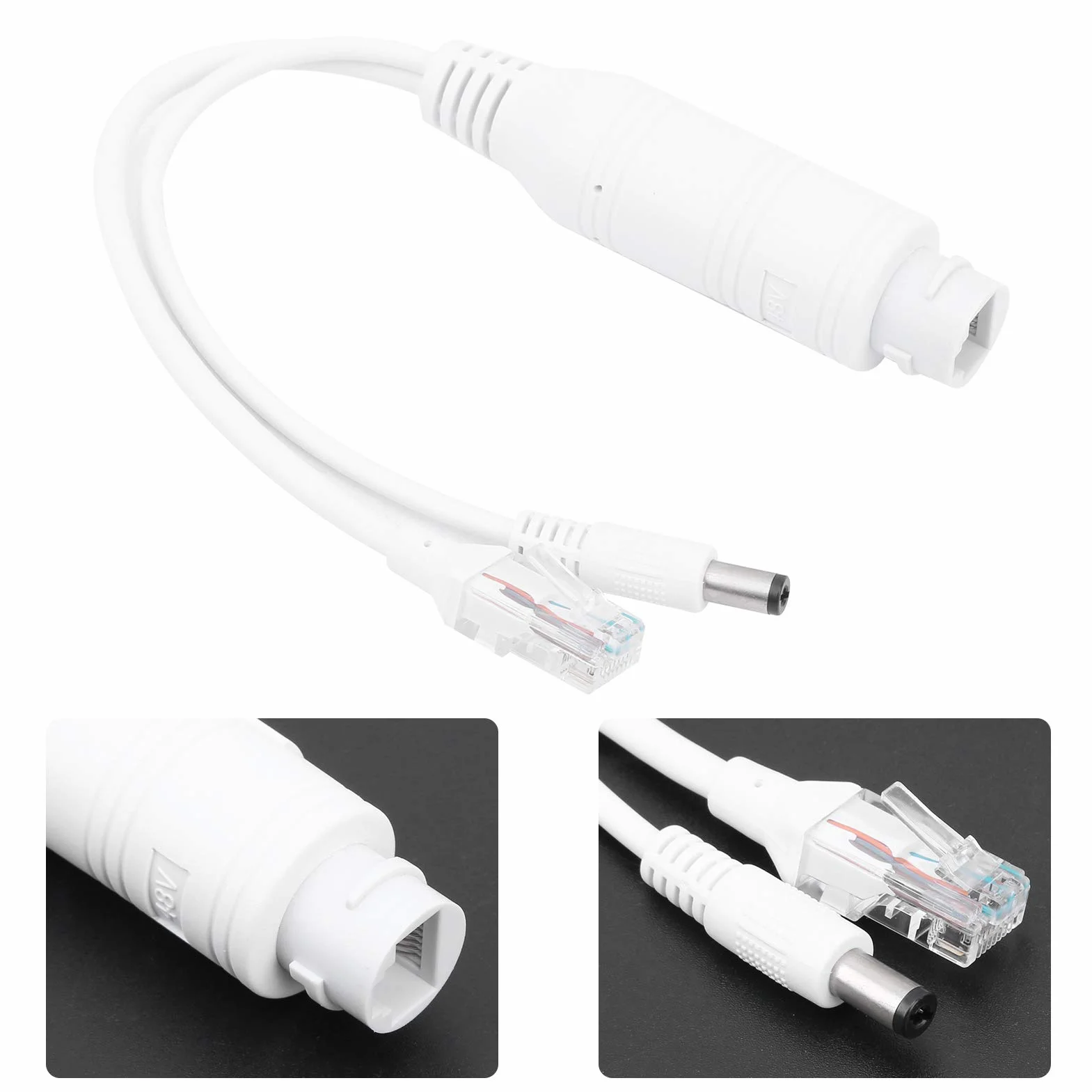 Rozdzielacz POE wodoodporny rozdzielacz POE 48 V na 12 V Adapter POE do kamery IP do użytku zewnętrznego wewnątrz z zestawem pokrowców przeciwdeszczowych