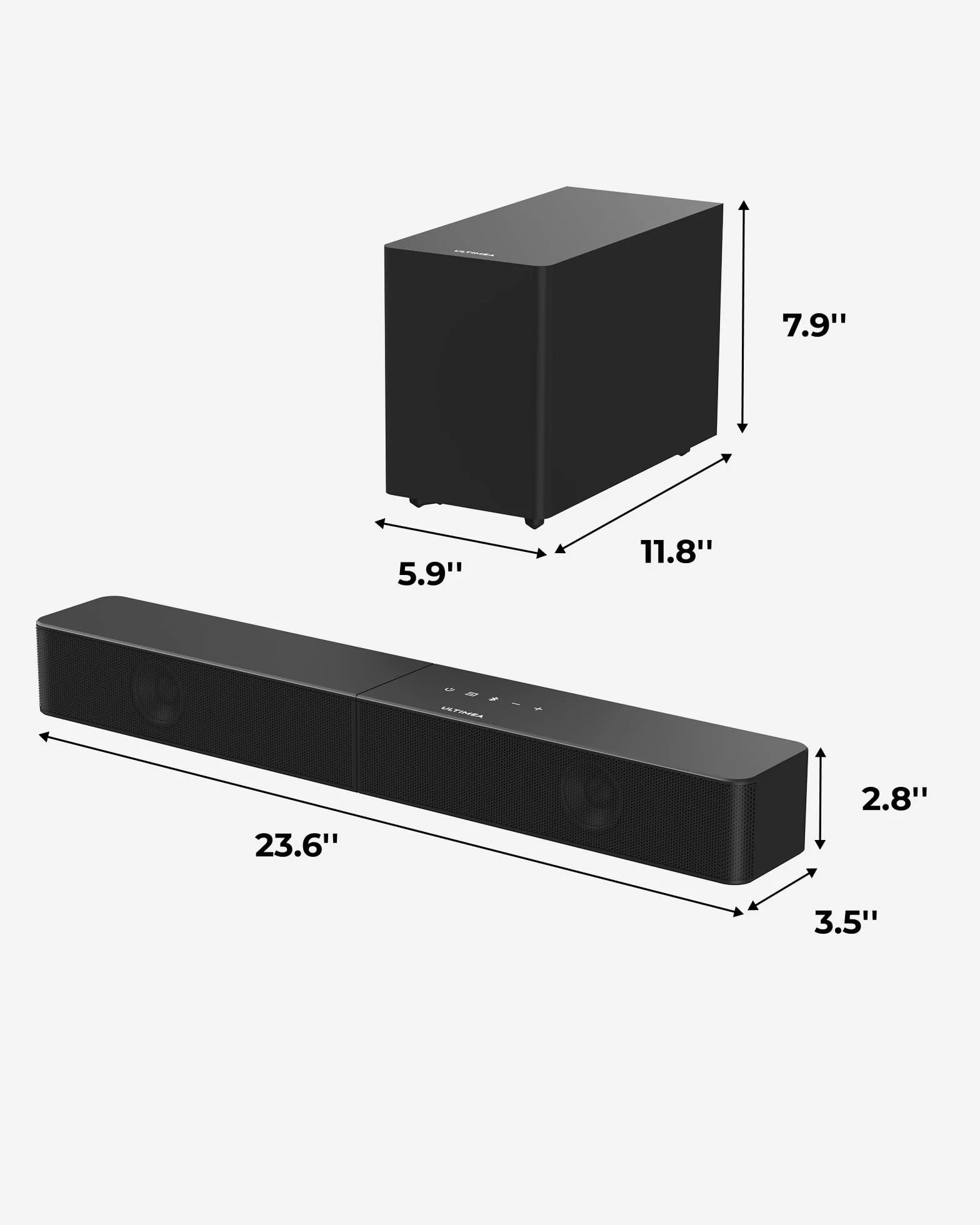 ULTIMEA 2,1ch SoundBar z bezprzewodowym subwooferem, VoiceMX i BassMX, sterowanie przez aplikację, listwa dźwiękowa 240 W, maksymalna moc, regulowane basy, HDMI, optyczne, Bluetooth 6.0, Poseidon M30