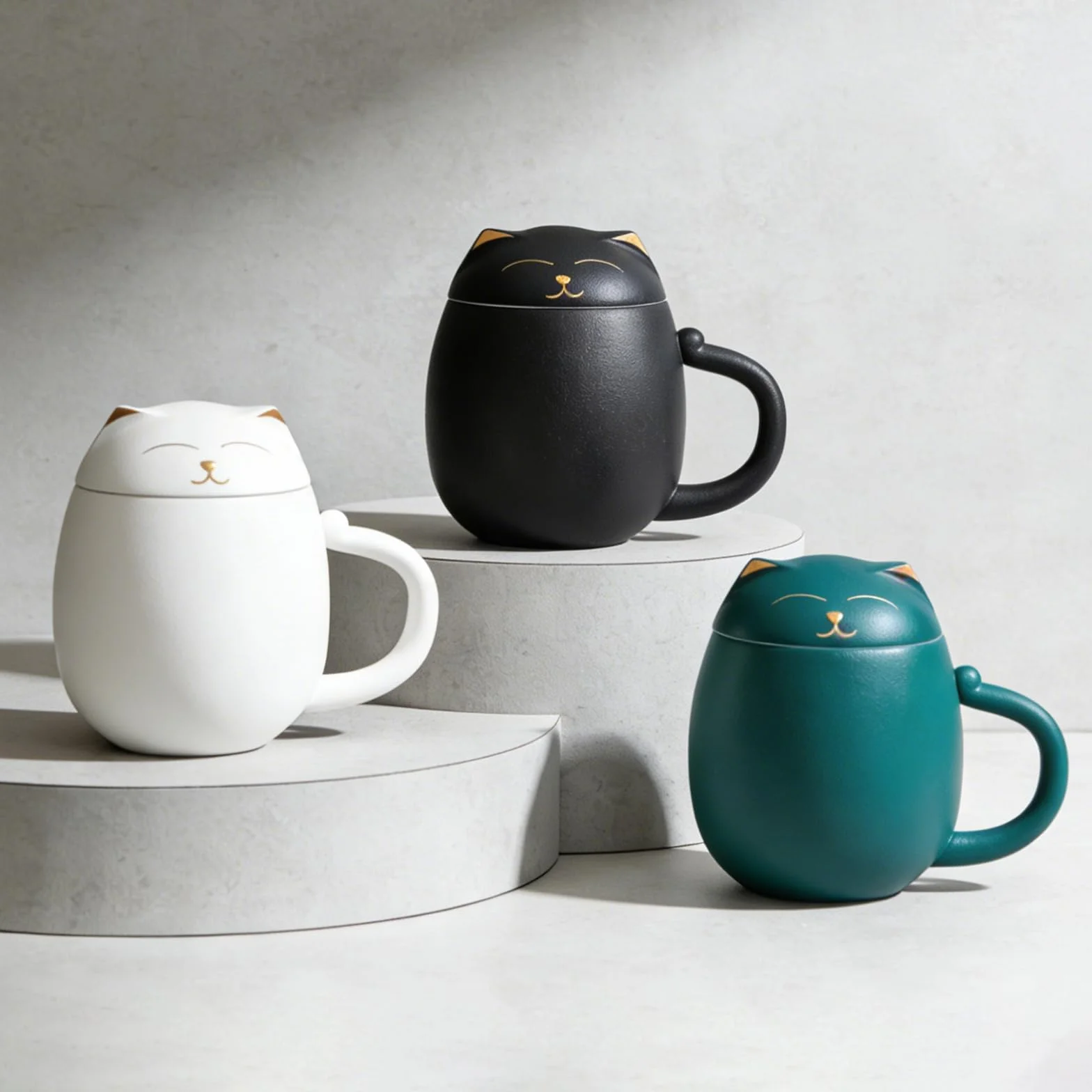 HEER Filiżanka do herbaty z zaparzaczem i pokrywką, ręcznie robiona porcelana, czarny