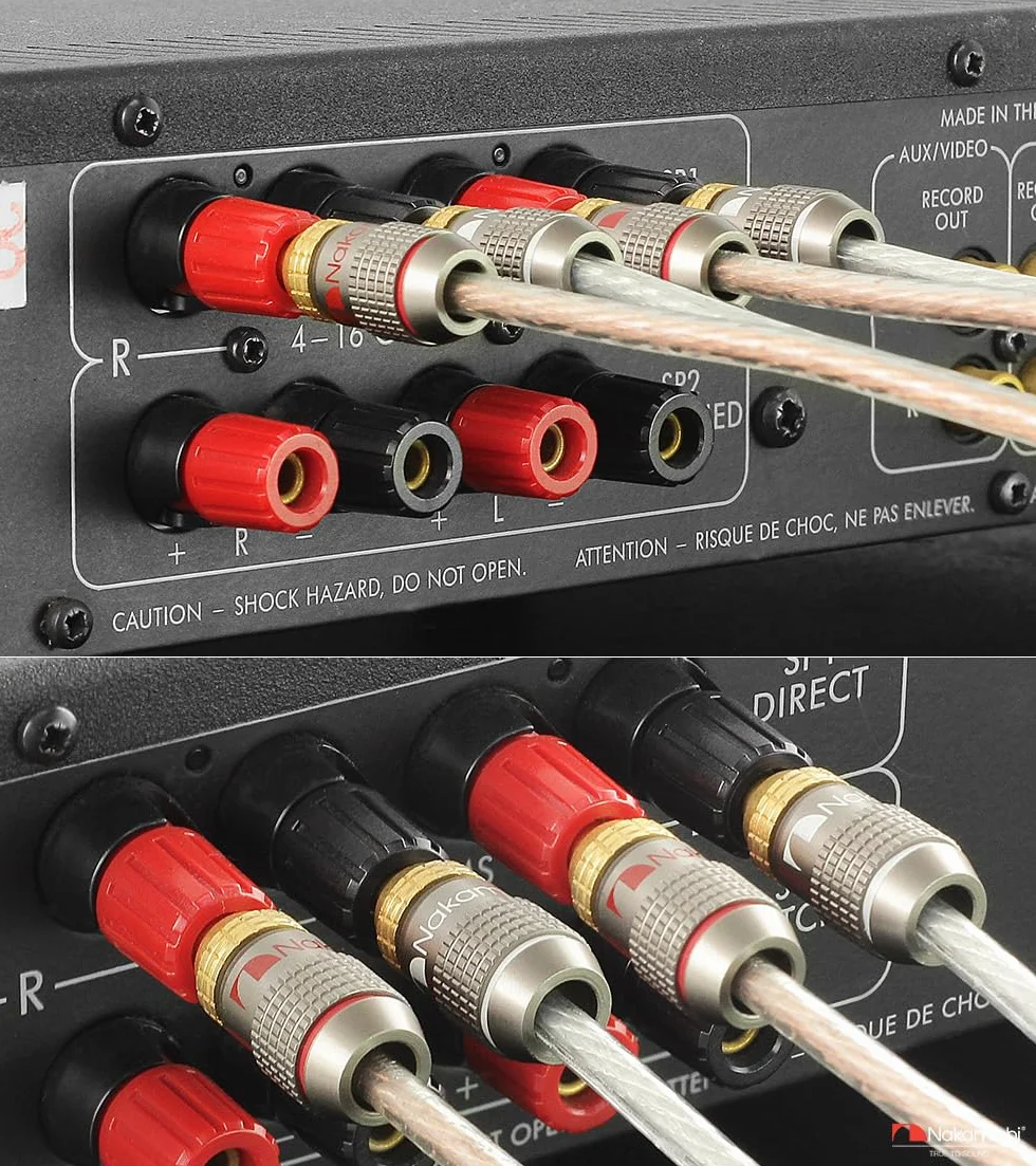 Nakamichi FanLock Wtyk bananowy platerowany 24-karatowym złotem 10 AWG - 18 AWG Rozmiar miernika 4 mm dla głośników Wzmacniacz Hi-Fi Stereo Kino domowe Kabel audio Szybkozłącze, 8 Sztuki (4-Pary)
