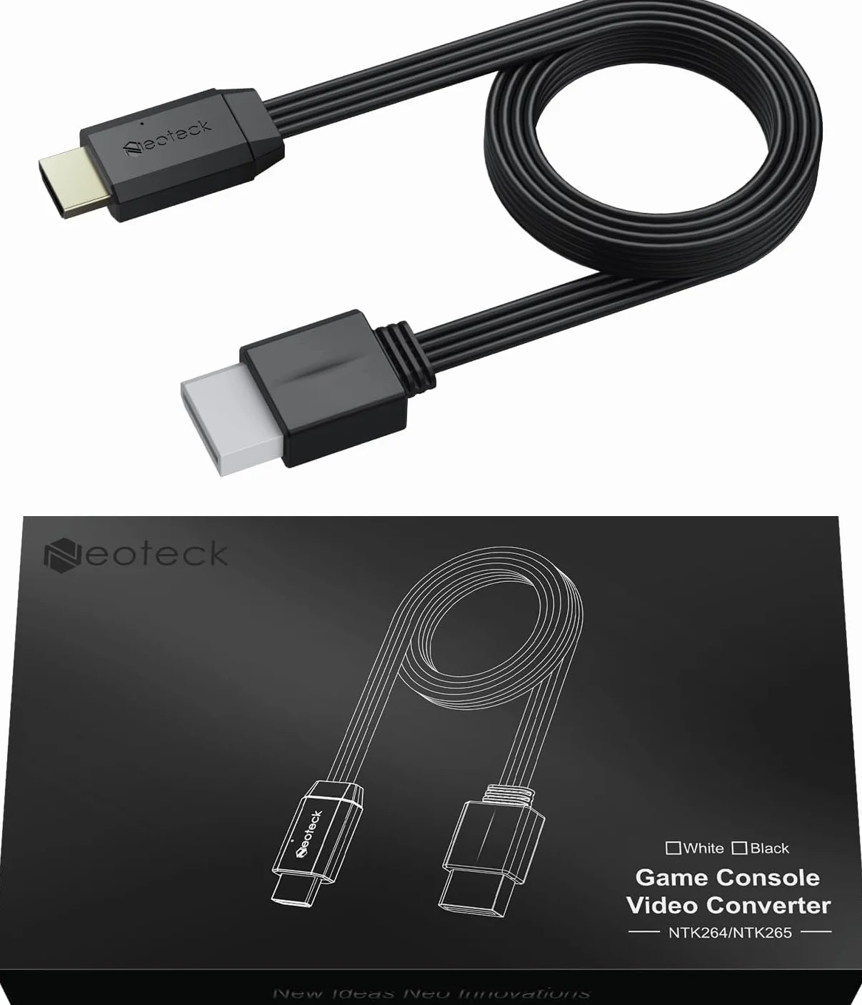Neoteck Adapter Wii HDMI, adapter Wii HDMI 150 cm z konwerterem 1080P/720P i wbudowanym kablem Wii, lekki i wiszący do monitorów, projektorów lub HDTV - czarny