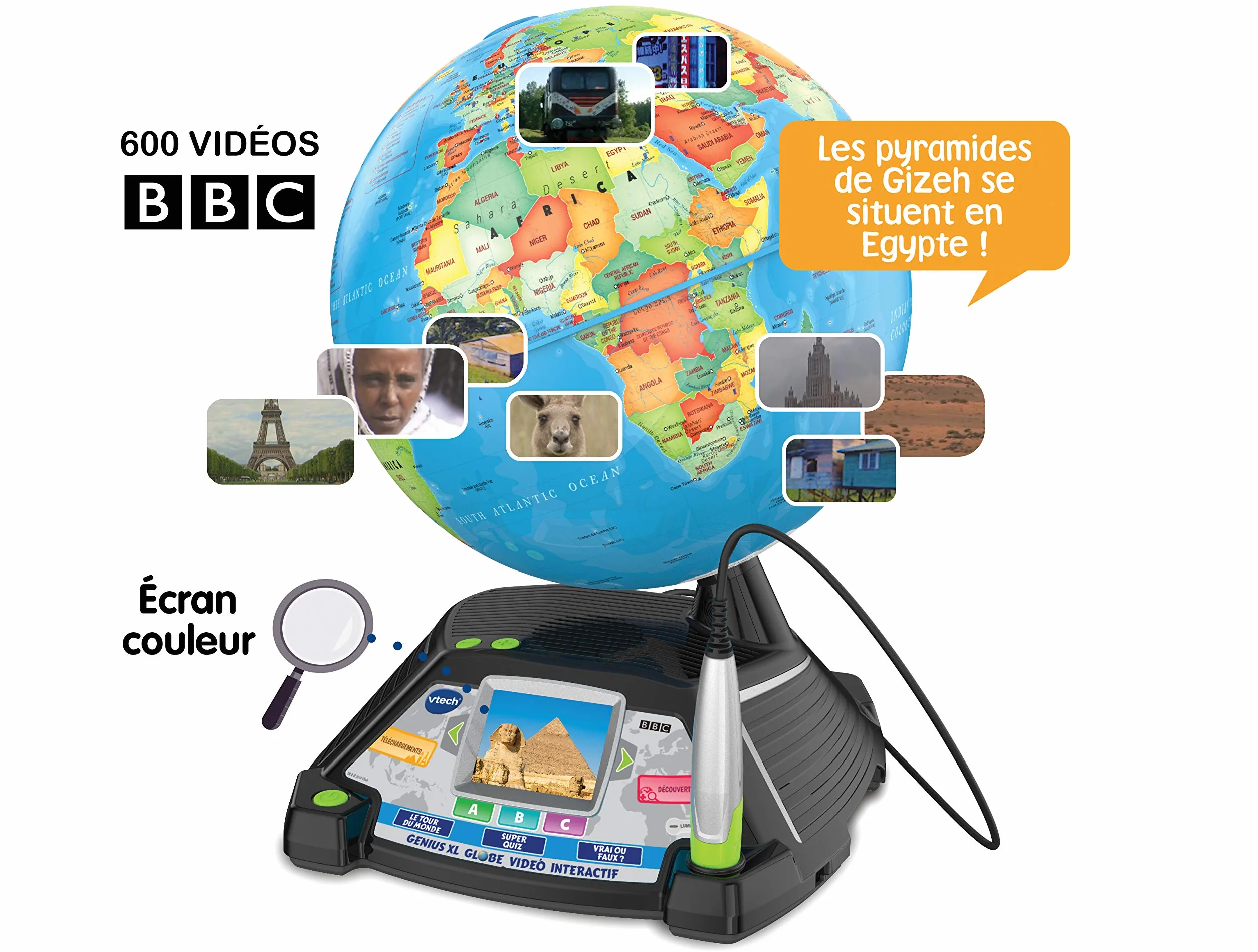 Vtech 80-605465 Interaktywny globus wideo, skórzany globus, opakowanie normalne, wielokolorowy, francuski
