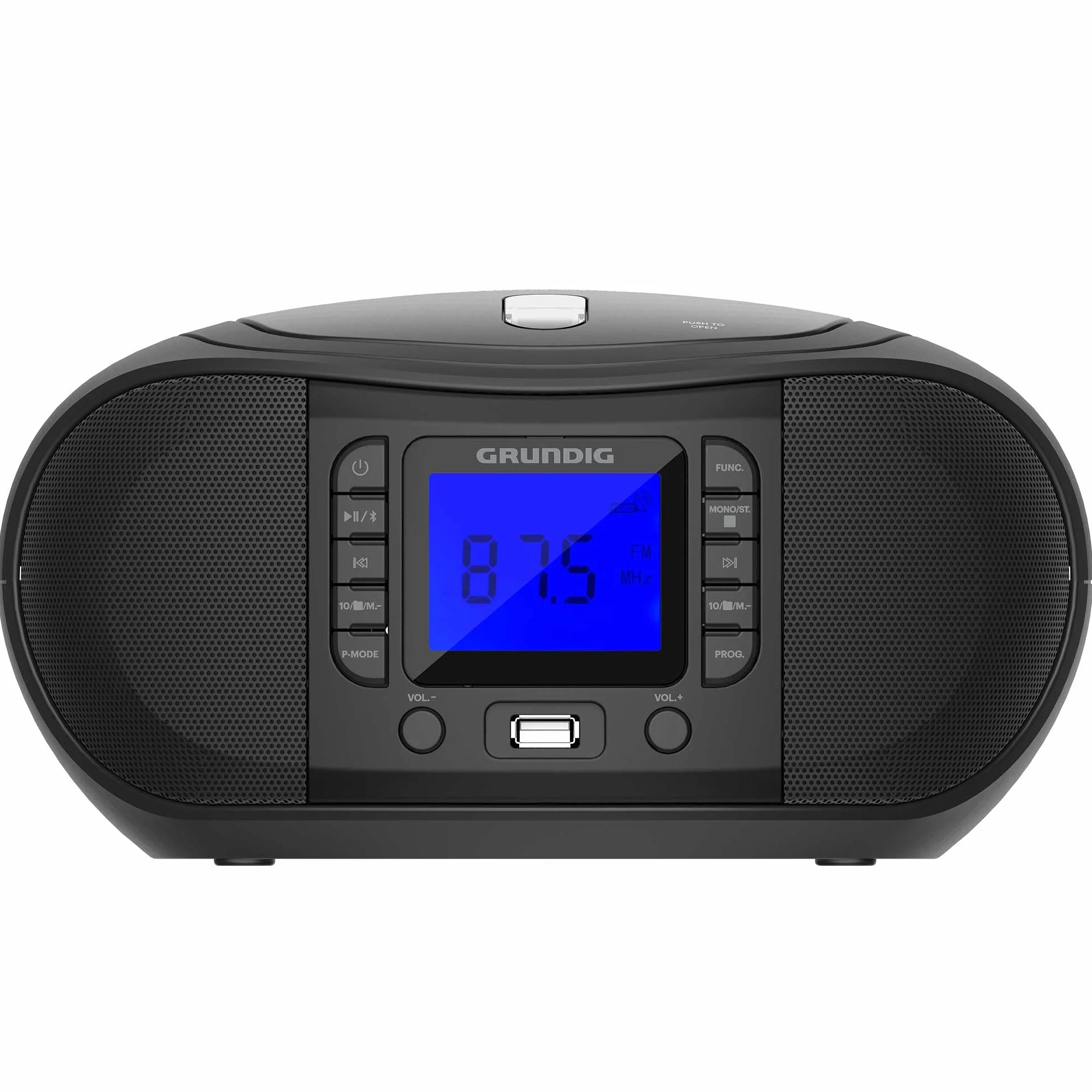 GRUNDIG GRB 3500 przenośne radio Boombox z Bluetooth, wbudowany odtwarzacz CD, złącze USB 2.0, gniazdo słuchawkowe 3,5 mm, część odbiorcza FM z funkcją regulacji częstotliwości PLL, pamięć 30 stacji,