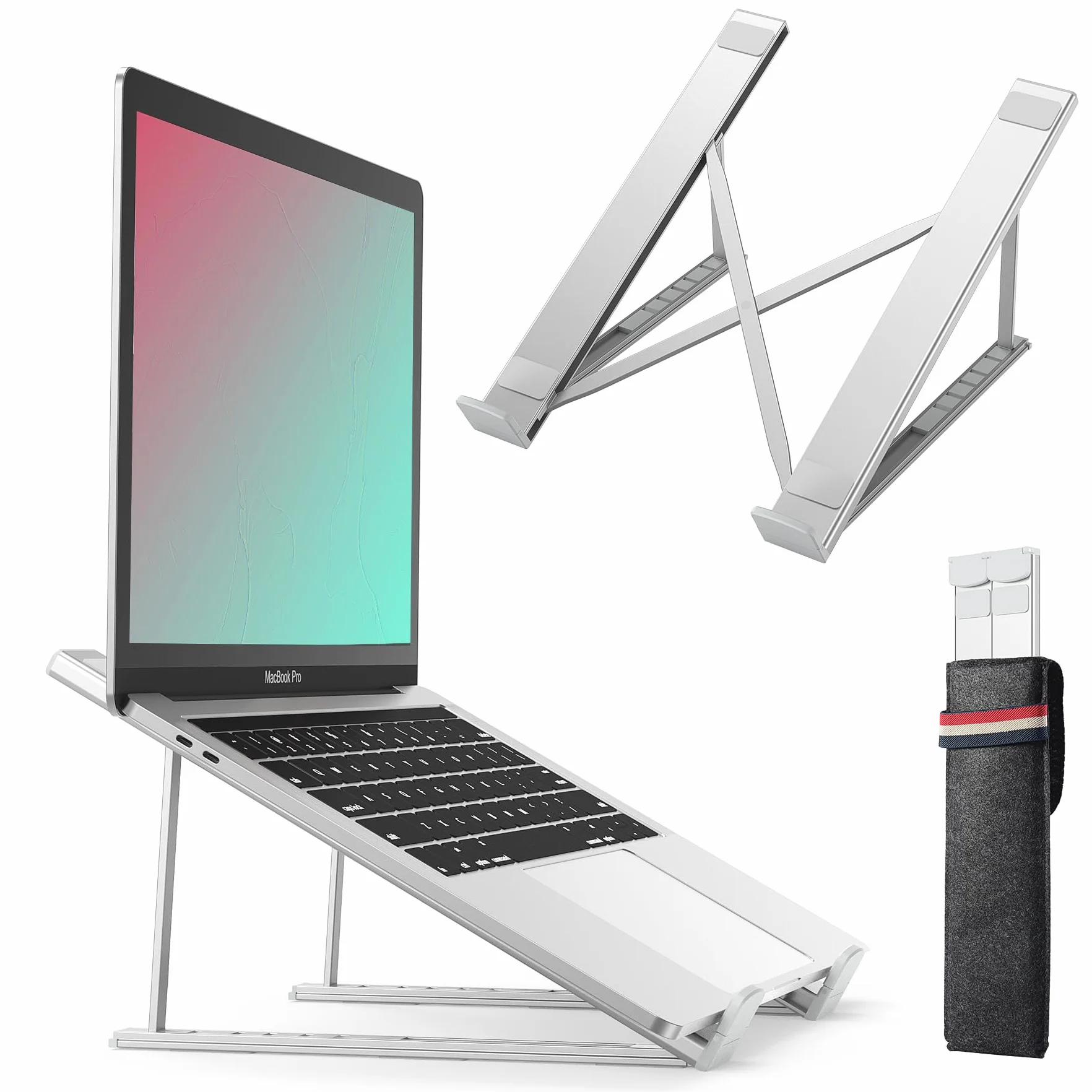 BHHB Stojak na laptopa, 6-poziomowa regulacja wysokości, stojak chłodzący z wentylowanego aluminium, kompatybilny z MacBook, HP, iPad, 9-17 cali (srebrny)