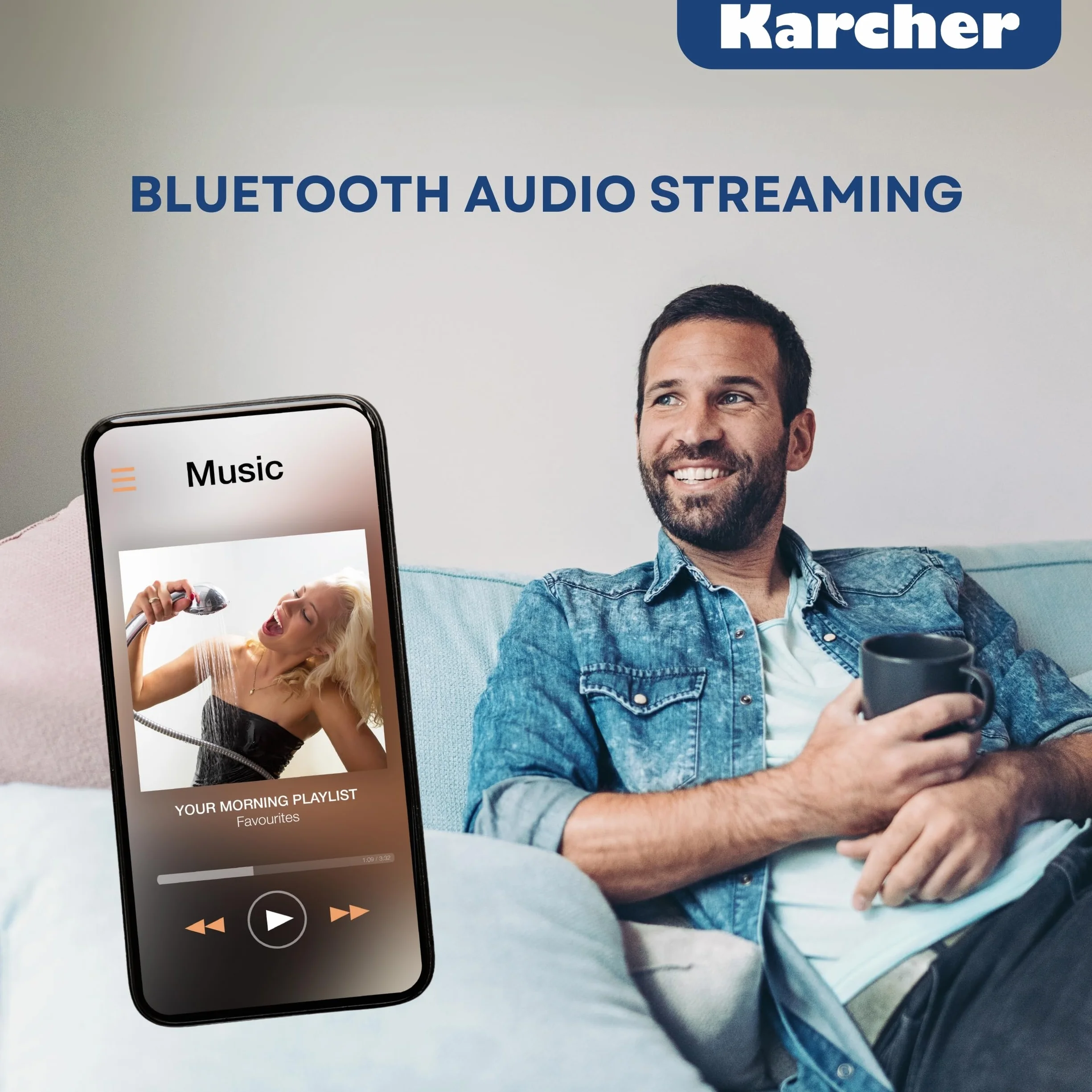 Karcher MC 6475D zestaw stereo kompaktowy z odtwarzaczem CD, radiem DAB+/FM, Bluetooth 5.4, odtwarzanie MP3 przez USB/AUX, centrum muzyczne z 20 W RMS, budzik i pilot zdalnego sterowania