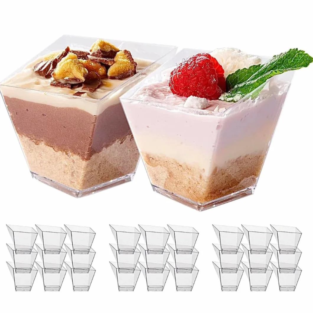 MATANA 100 Mini przezroczyste kubki na desery, kubki, szklanki na desery, aperitify, przystawki, Tiramisus, bufety (70 ml) - solidne i wielokrotnego użytku
