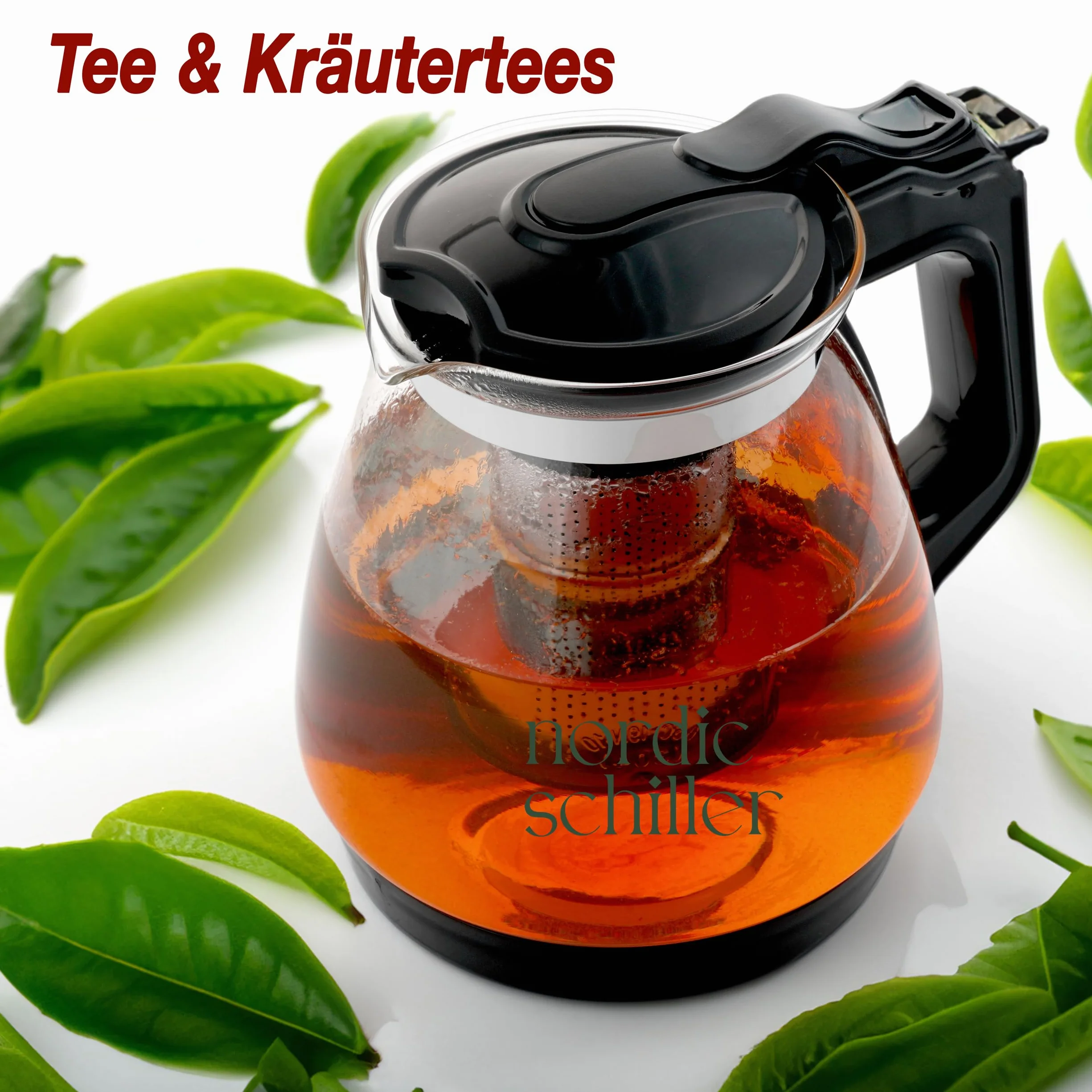 DMA-Z Dzbanek do herbaty, szklany dzbanek do herbaty, odporny na wysokie temperatury, z pokrywką, 1700 ml, dzbanek do herbaty z sitkiem, z sitkiem, szklanym dzbankiem do herbaty (1700 ml)