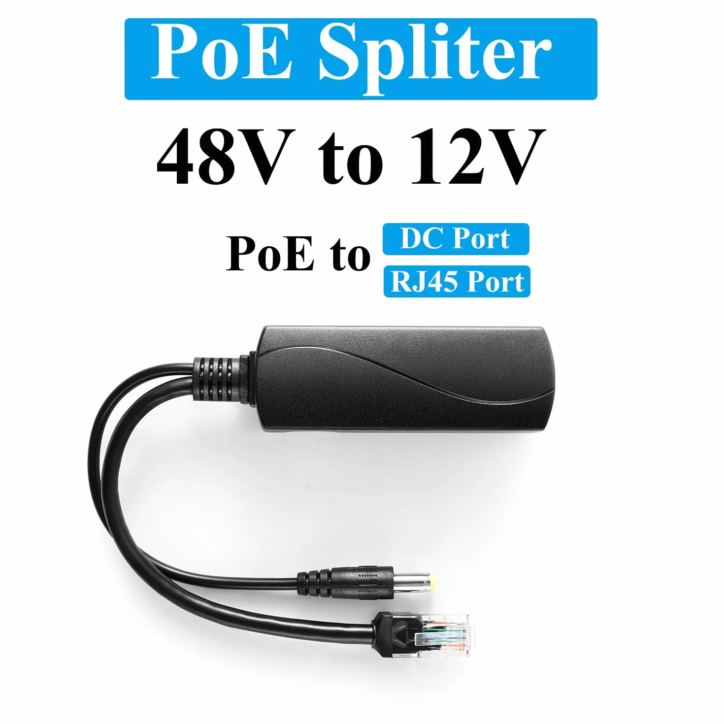 Revotech Aktywny rozdzielacz PoE 12 V/1 A, wtyczka DC 5,5 x 2,1 mm, 48 V PoE na DC 12 V/1 A, wyjście 10/100 Mbps, kompatybilny z IEEE802.3af/at, adapter PoE do kamery IP bez PoE (PS5712P)