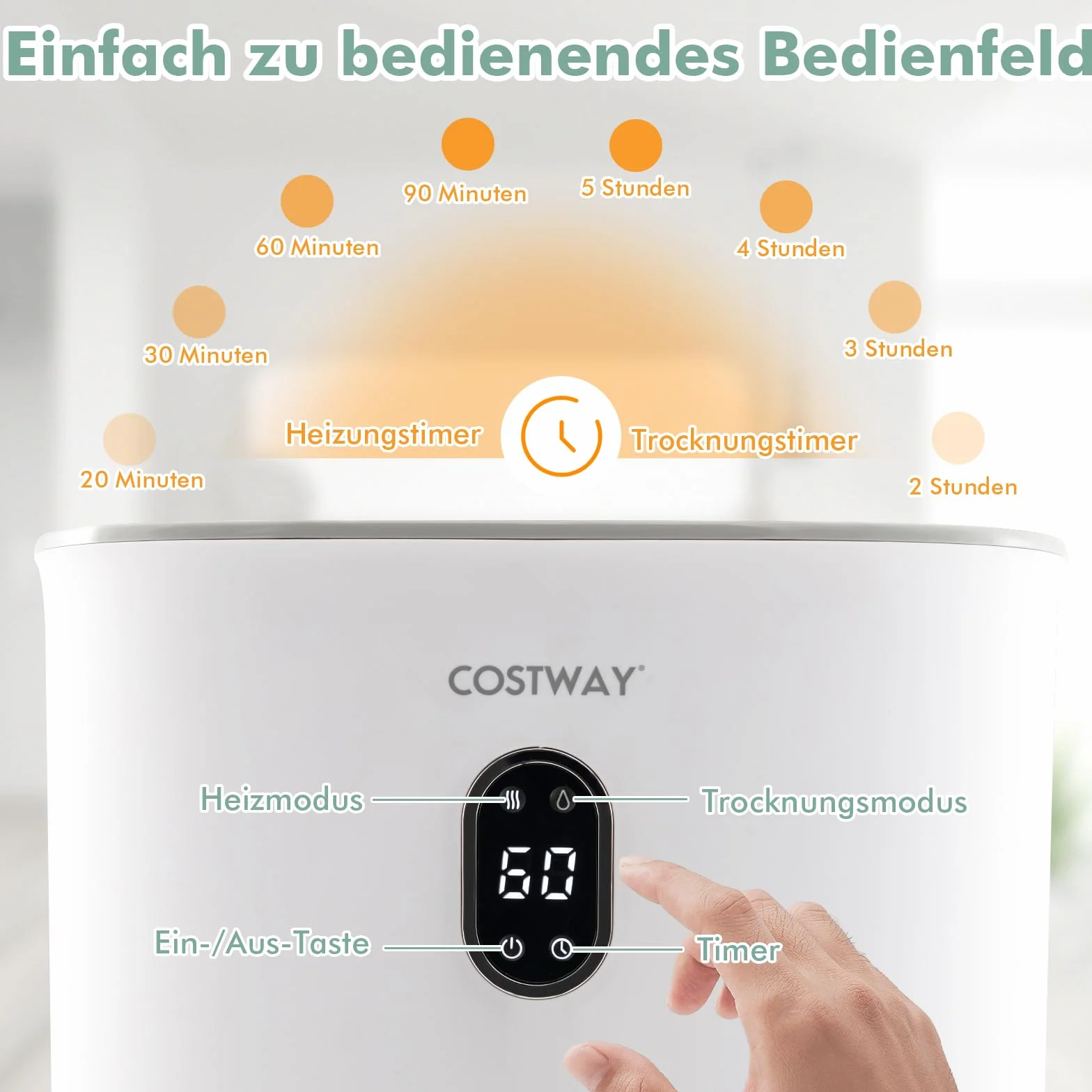 COSTWAY Suszarka do ręczników 35L, elektryczna z timerem 20-90 min, tryb 2-5H, automatyczne wyłączanie