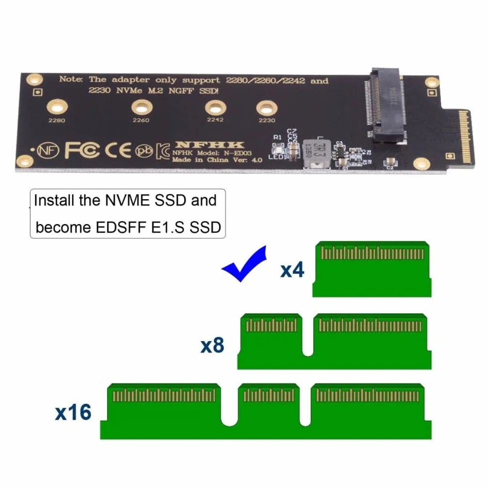 CY Karta NVMe NGFF M-Key 4X do PCI-E Ruler 1U GEN-Z EDSFF Short SSD E1.S Host Carrier Adapter