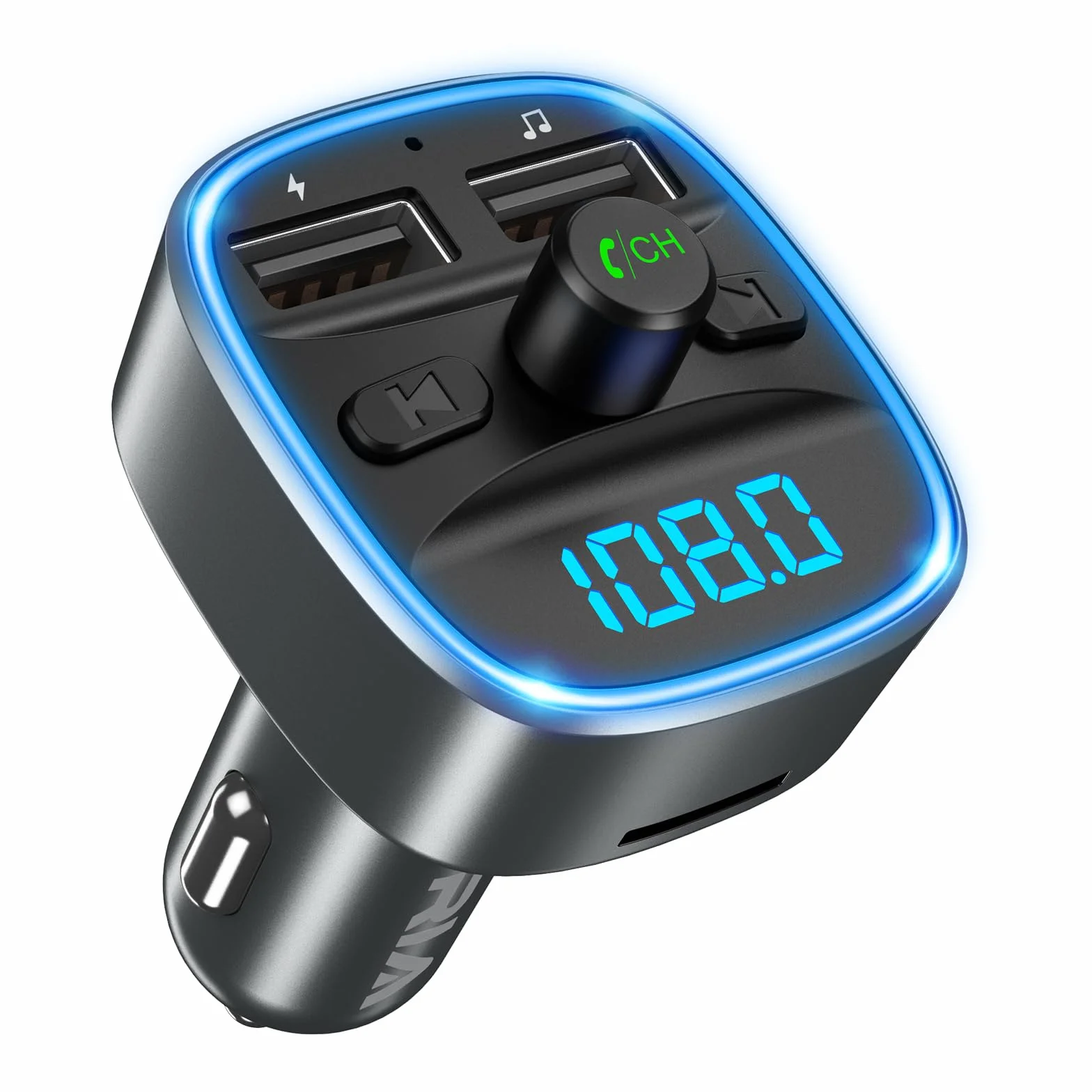 ORIA Samochodowy nadajnik FM Bluetooth 5.3, bezprzewodowy nadajnik radiowy, uniwersalna ładowarka samochodowa z podwójnym ładowaniem USB, zestaw głośnomówiący, odtwarzacz muzyczny, obsługuje kartę TF
