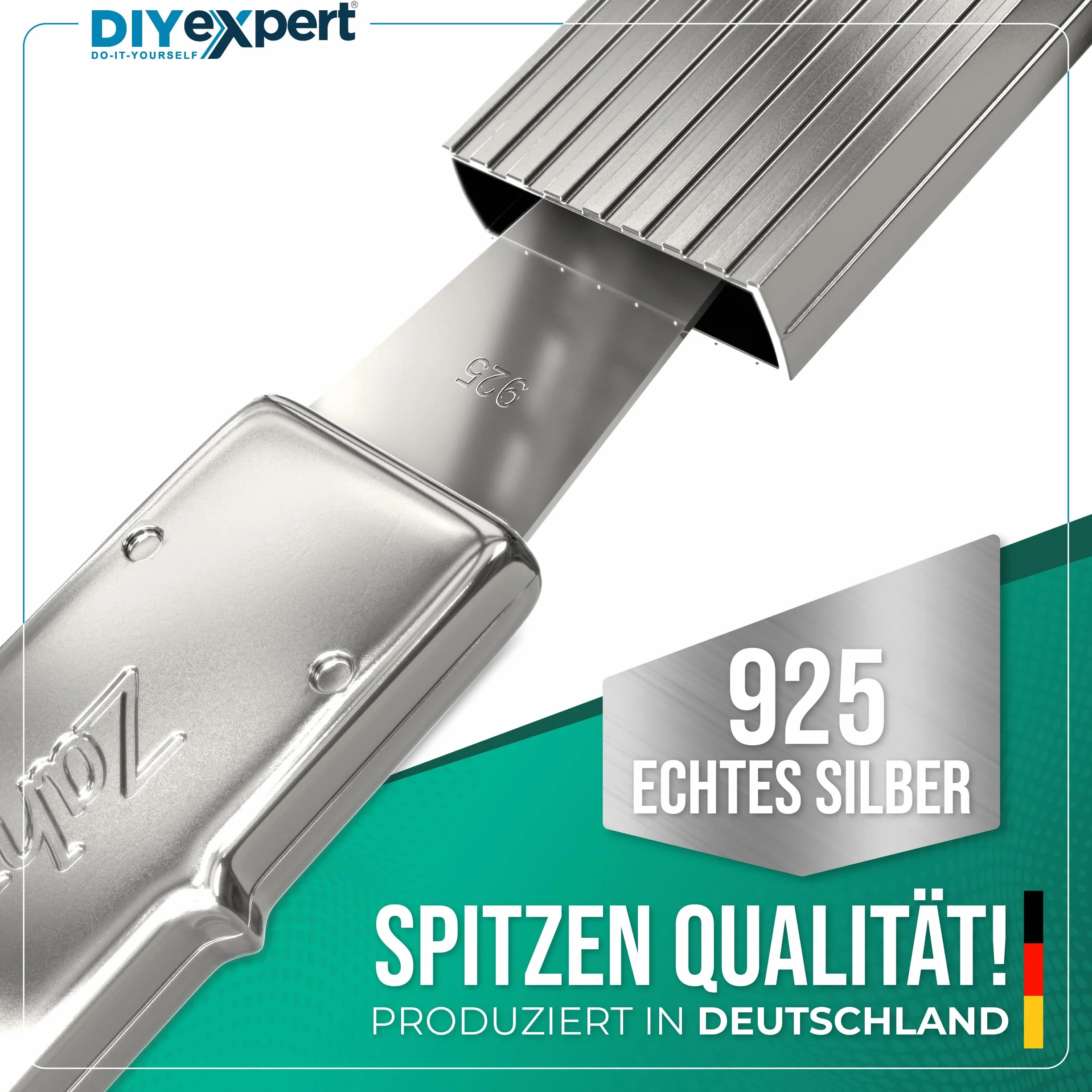 DIYexpert Srebrna Wykałaczka do zębów z metalu Made in Germany 1 sztuka