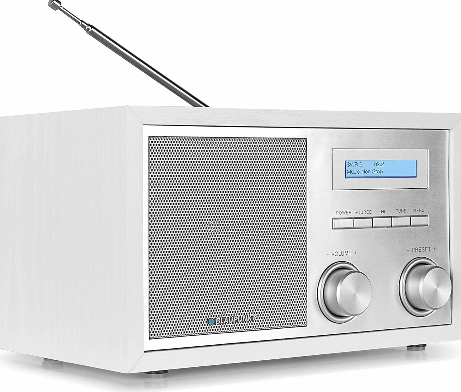 Blaupunkt Radio nostalgiczne RXD 180 DAB+ z AUX IN i Bluetooth, radio UKW PLL z RDS, kolorowy wyświetlacz RMS LC 5 W, radio kuchenne z łatwą obsługą, z przyłączem słuchawkowym, pokrętłem, białe