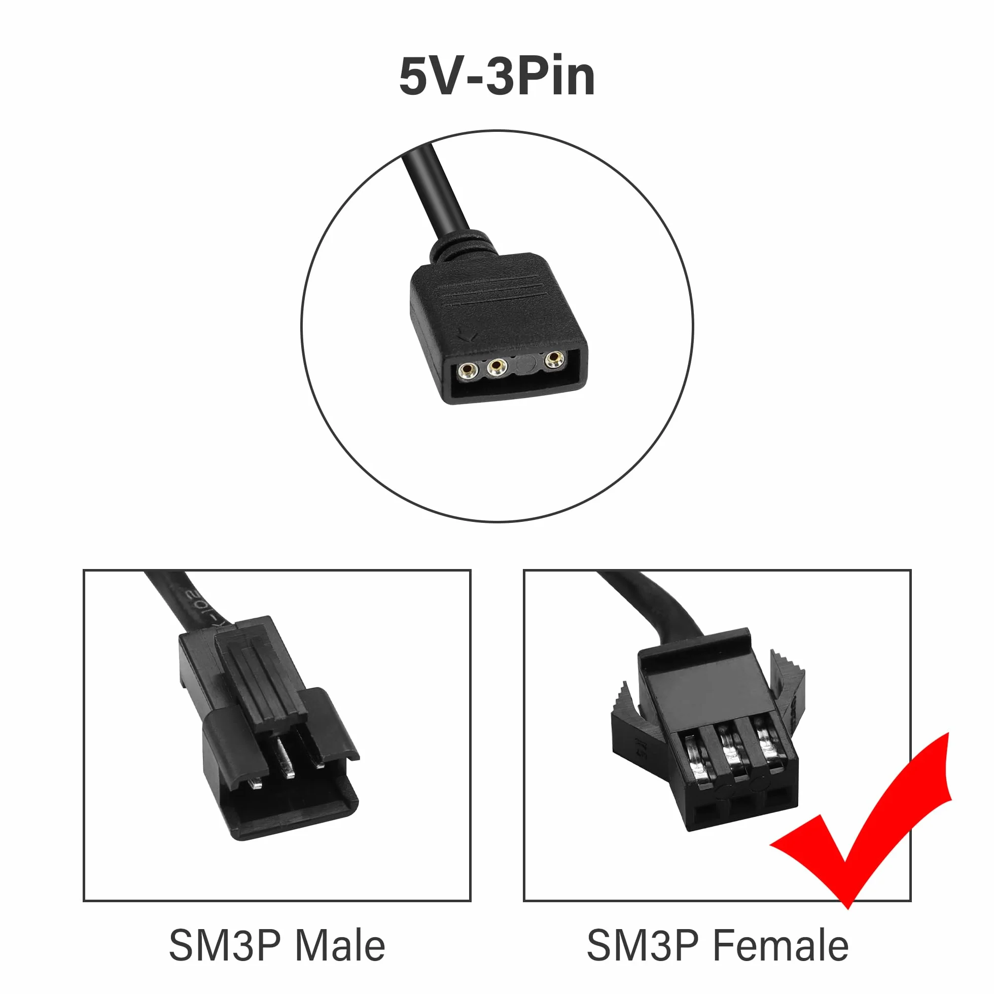 GINTOOYUN Kabel Przedłużający RGB 3-Pinowy na SM, Żeńska Wtyczka ARGB, Kabel 5V Adresowalny do Wentylatora, Taśmy LED PC (0,98 ft) (Styl 4)