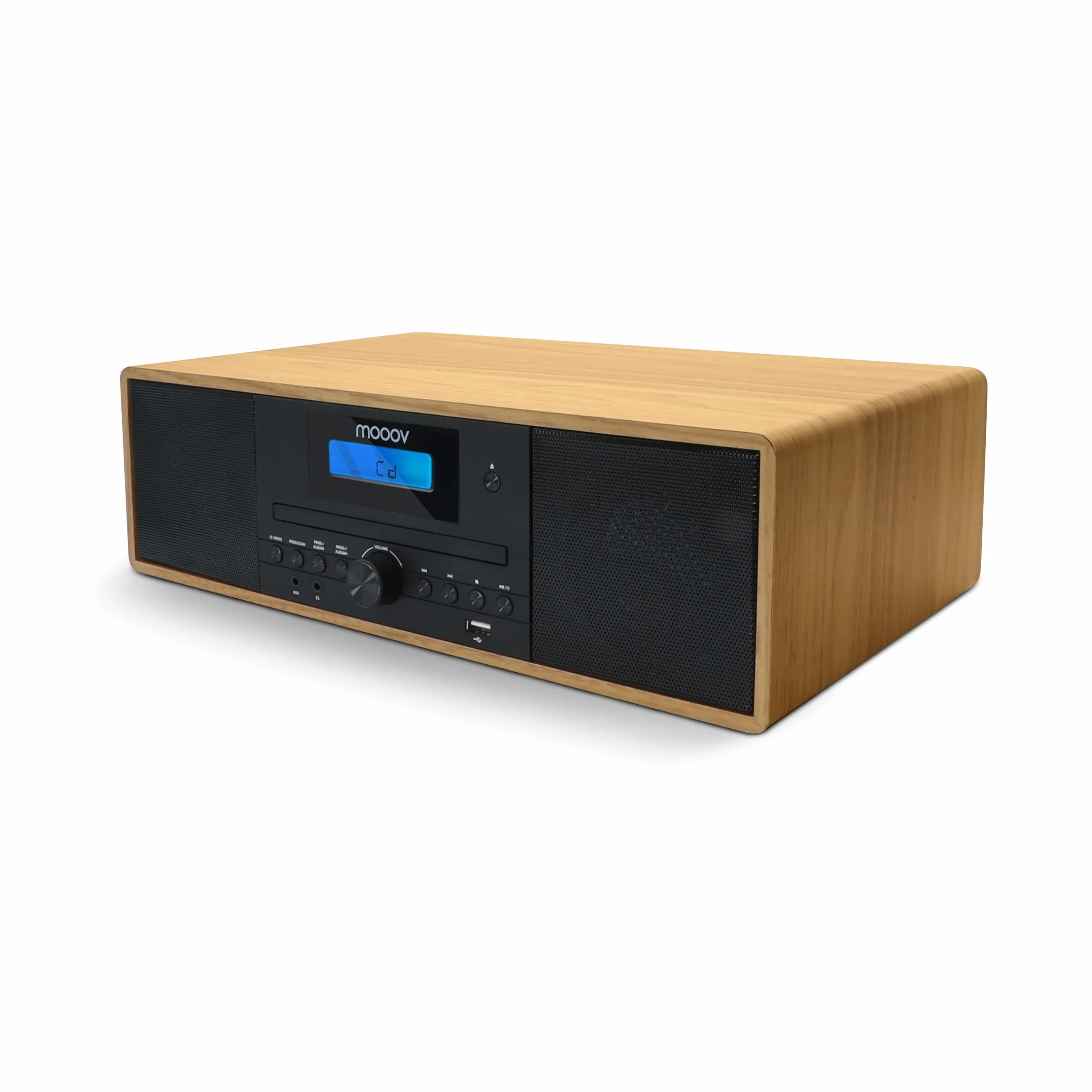 MOOOV 477380 Bezprzewodowy mikro łańcuch HiFi z efektem drewna Odtwarzacz CD Radio FM z pilotem