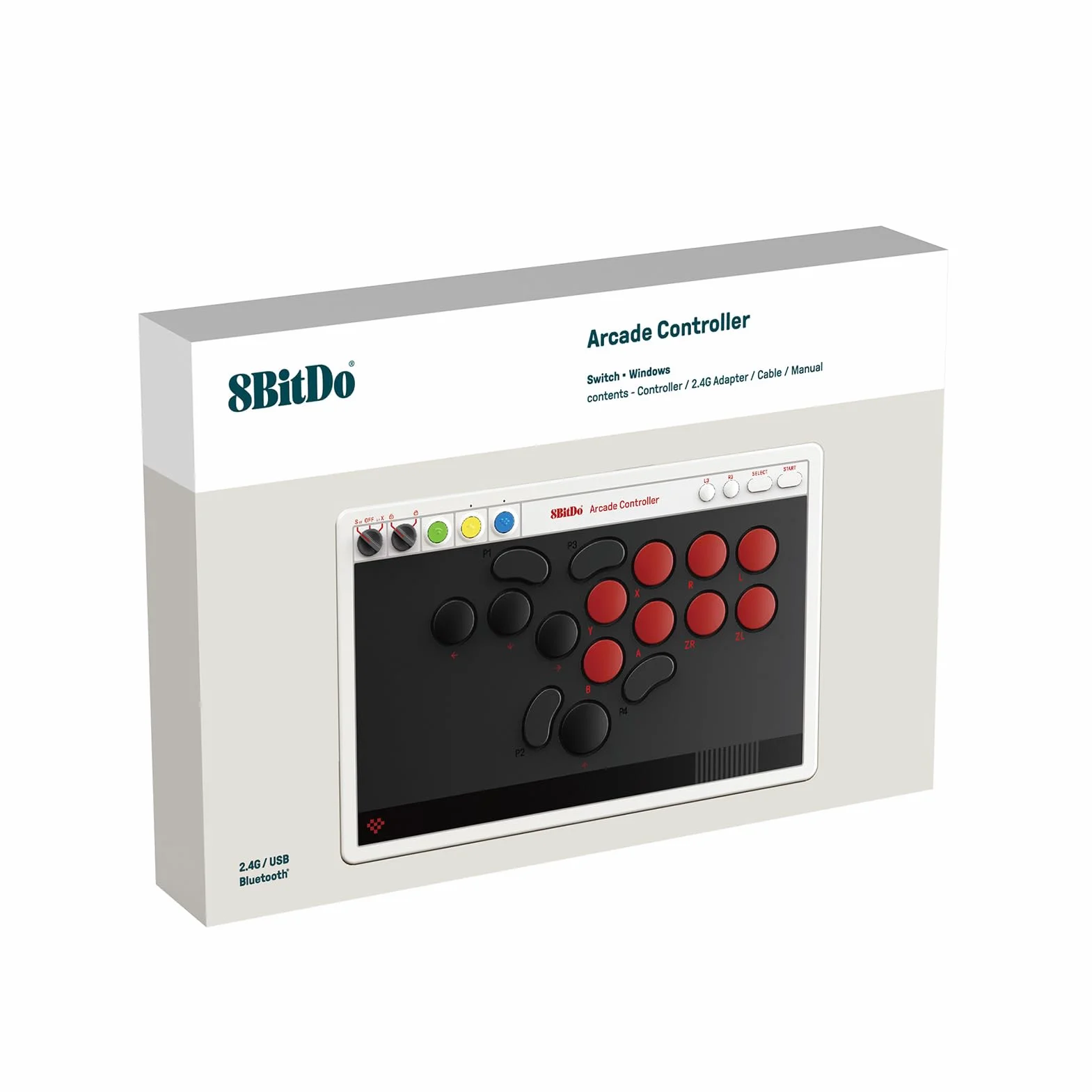 8BitDo All-Button Arcade Controller do Switch/Switch 2 i Windows - Bluetooth, 2,4 G, przewodowa, niskoprofilowe przełączniki mechaniczne, 4 programowalne przyciski