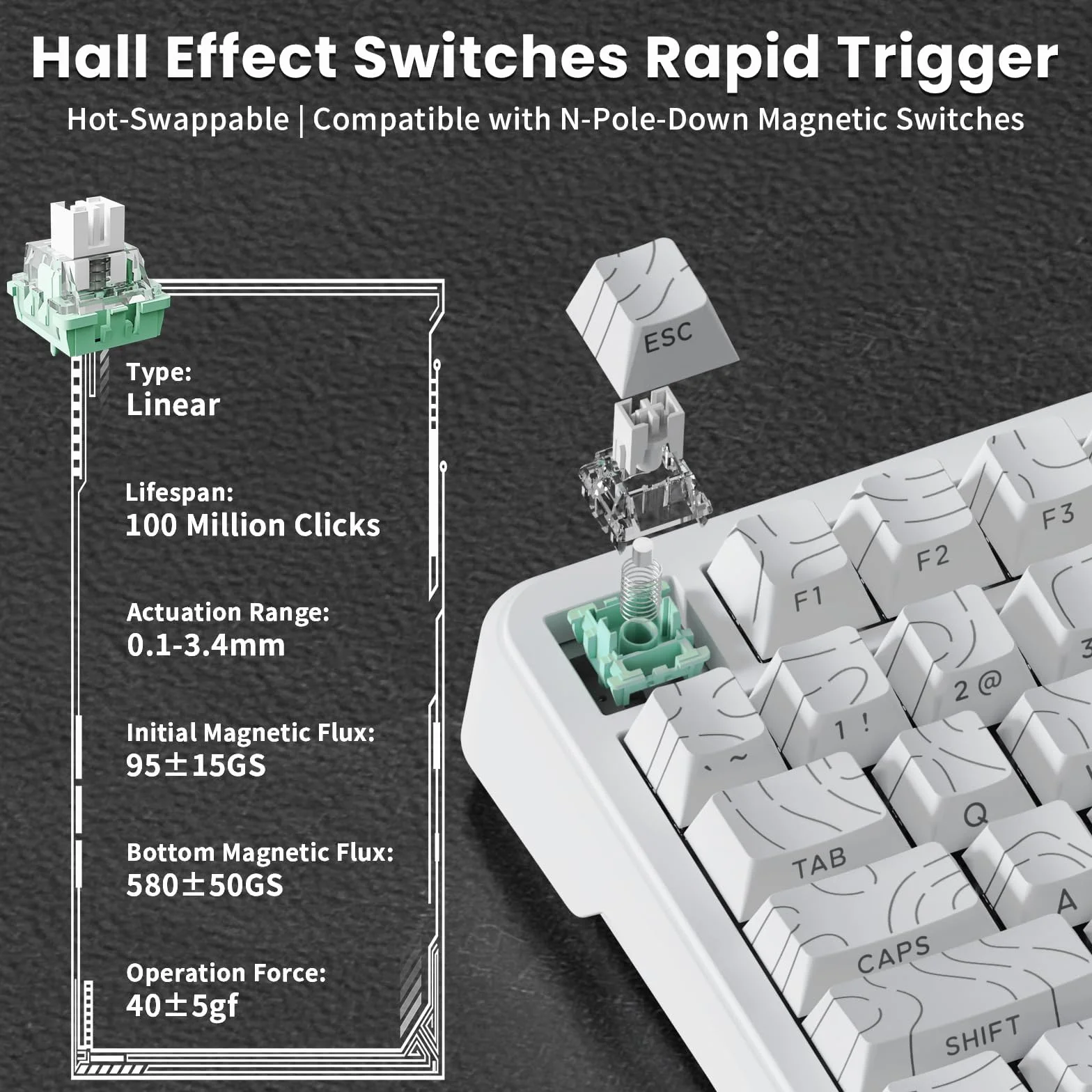 ATTACK SHARK X82PRO HE 75% Bezprzewodowa Klawiatura Gamingowa, Przełączniki Hall Effect, Regulowana Aktywacja, QWERTY, Biały