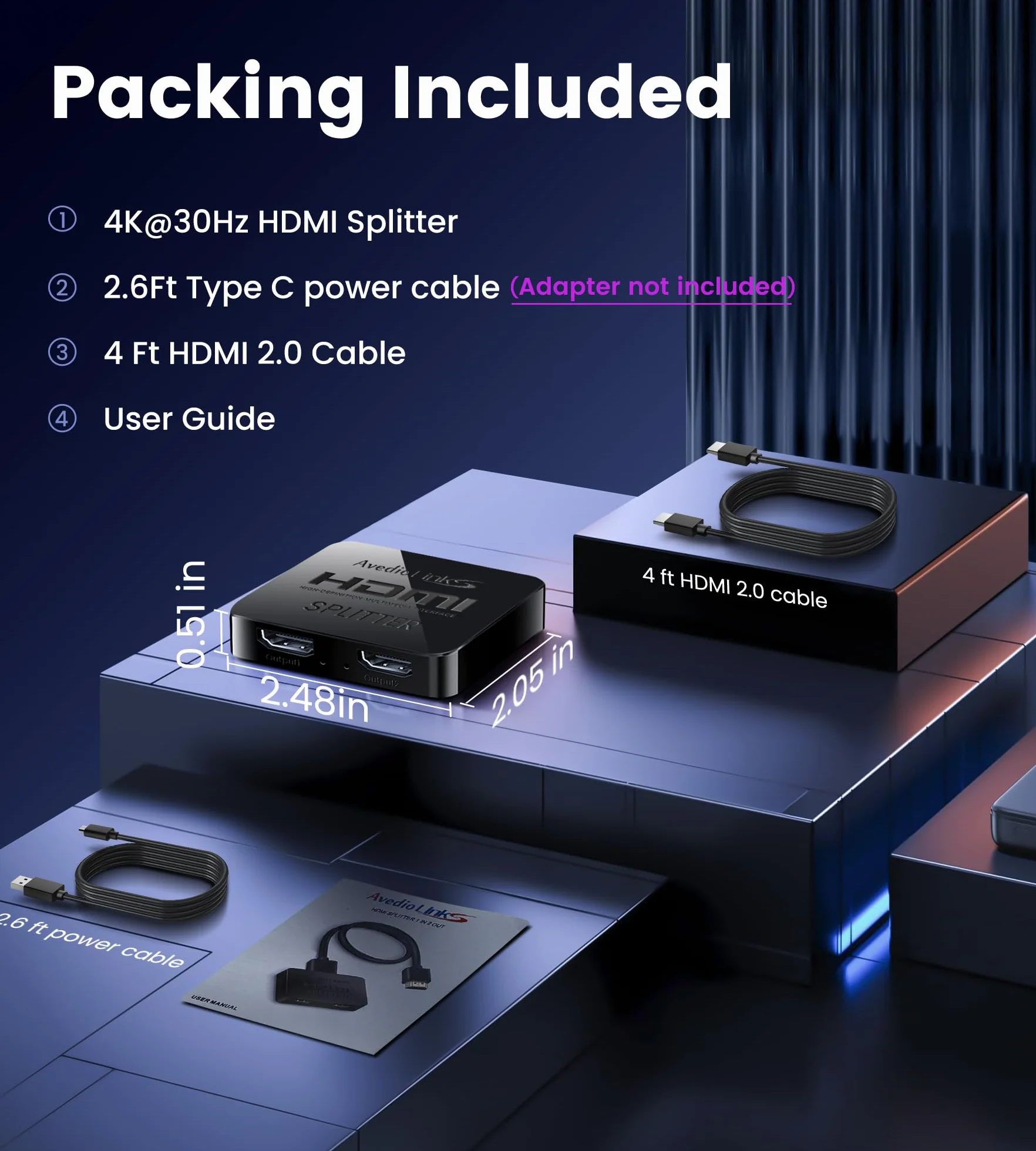 avedio links Rozdzielacz HDMI 1 w 2 Out [z kablem Hdmi 3,9 Ft ] Not for Extended Mode Mirror Same Screen Only, rozdzielacz 4K HDMI 2 monitory jednocześnie, rozdzielacz HDMI 1 w 2 Out do 3D 1080p @60Hz