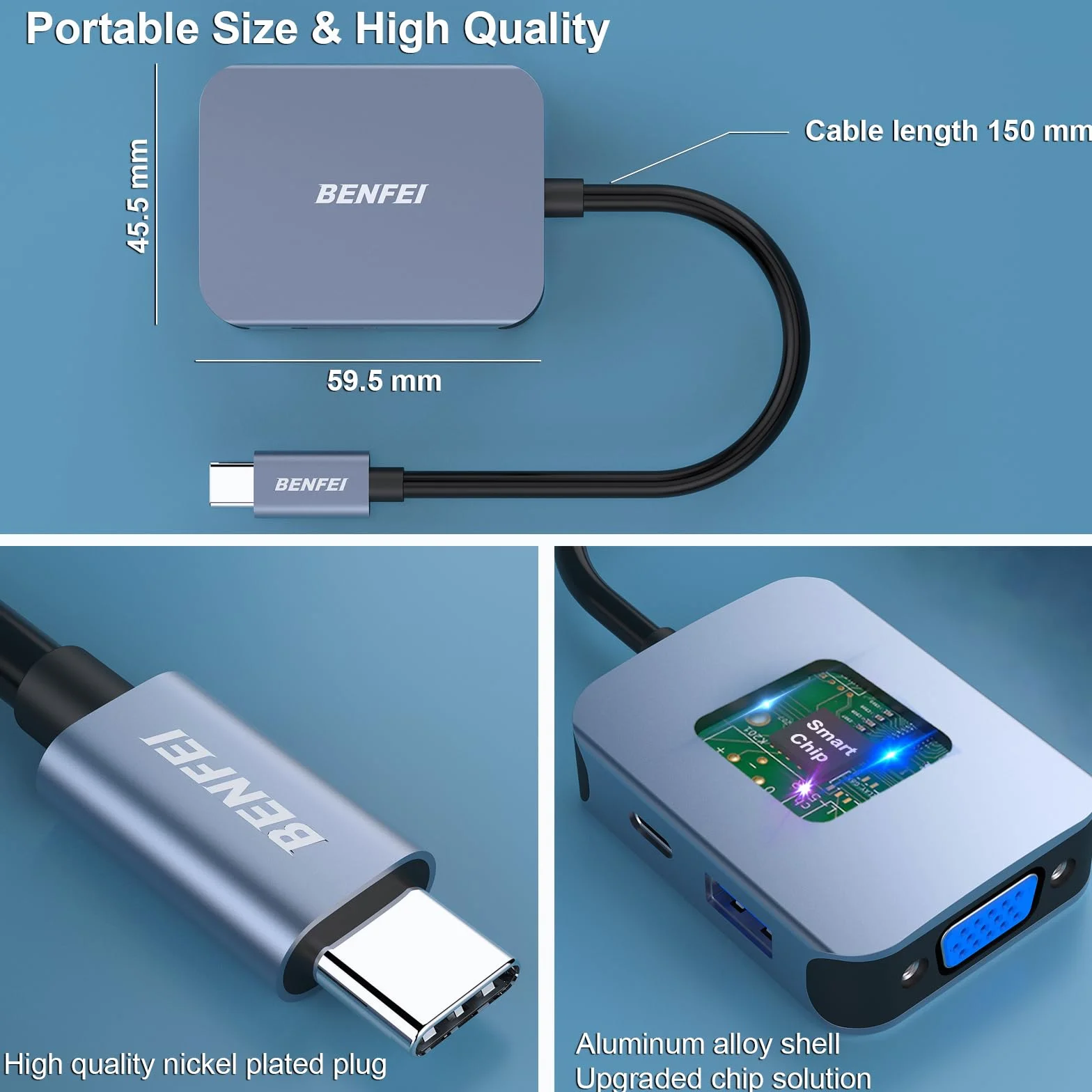 BENFEI USB C HUB 4 w 1, Adapter USB Type-C na HDMI VGA, Adapter USB C na USB, Zasilanie USB Type-C, Kompatybilny z iPhonem 15 Pro/Max, MacBookiem Pro/Air 2023, iPadem Pro, iMac, S23, XPS 17
