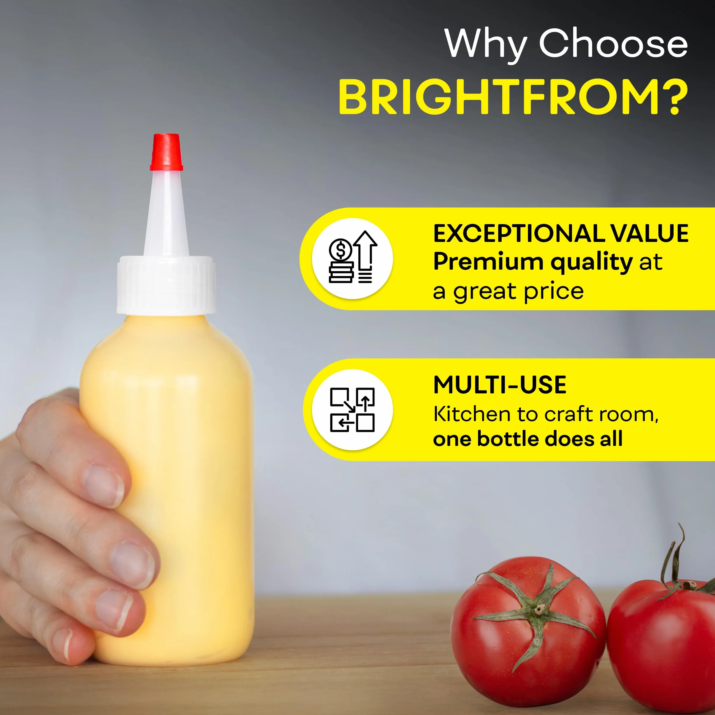 BRIGHTFROM Butelki do wyciskania przypraw – 113 ml pustych butelek, czerwona nasadka, szczelna, idealna do ketchupu, musztardy, syropu, sosów, opatrunku, oleju, sztuki i rzemiosła, tworzywo sztuczne bez BPA – 2 sztuki