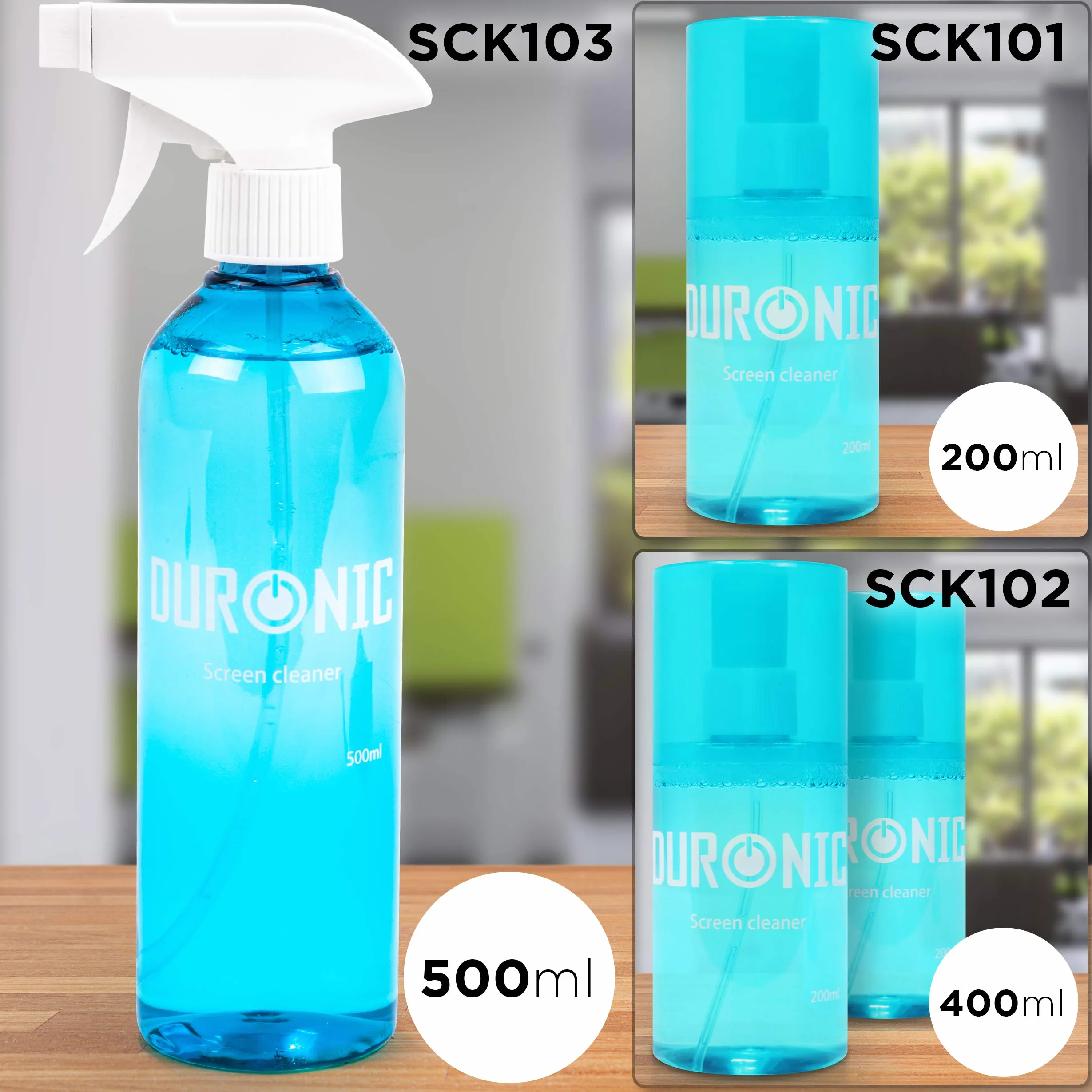 Duronic SCK102 Spray do czyszczenia ekranu ze ściereczką z mikrofibry 2 x 200 ml | Środek w sprayu do wyświetlacza laptopa telefonu telewizora i tabletu | płyn z atomizerem | monitor bez smug
