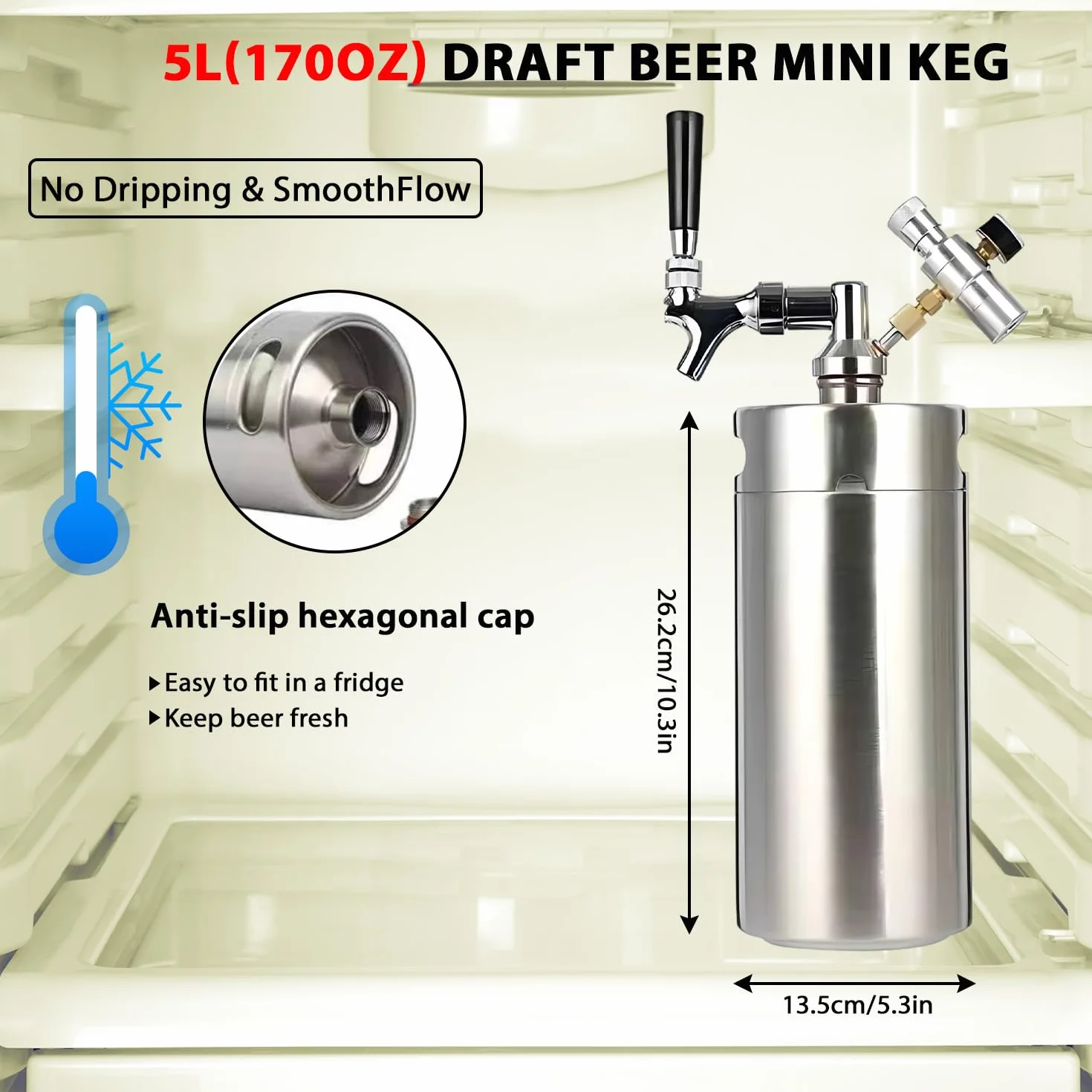 Beczka Piwa ze Stali Nierdzewnej 5L Mini Keg Growler z Manometrem Zestaw Dozownika Piwa