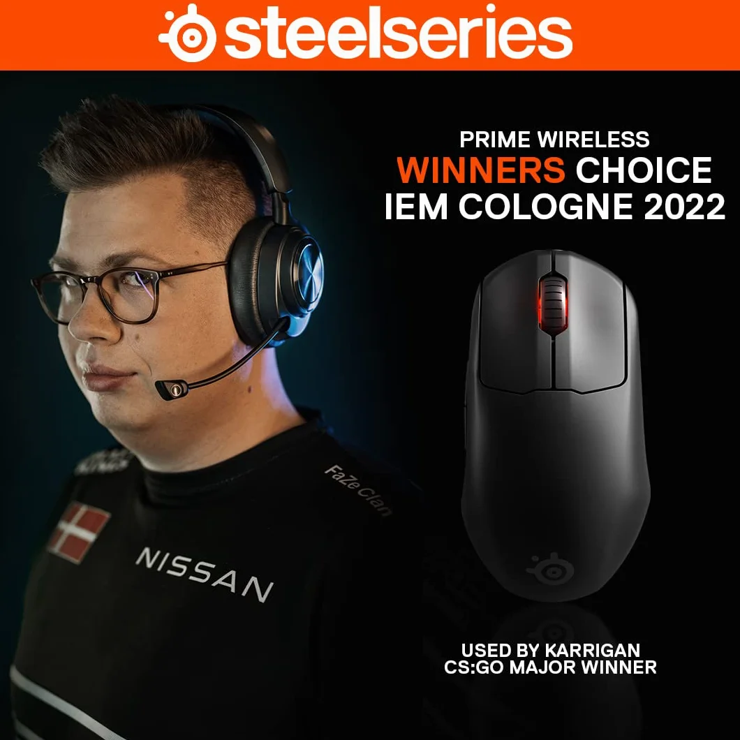 SteelSeries Prime Mini Wireless Bezprzewodowa Mysz do Gier Esports, 100h Baterii, Magnetyczne Przełączniki Optyczne, Czarna