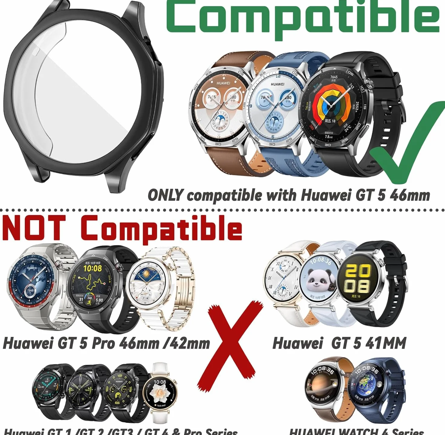 sciuU Etui ochronne kompatybilne z Huawei Watch GT 5 46 mm, elastyczne etui z TPU z wbudowaną osłoną ekranu, miękka ramka i odporna na wstrząsy osłona pasuje do smartwatcha GT5, czarne
