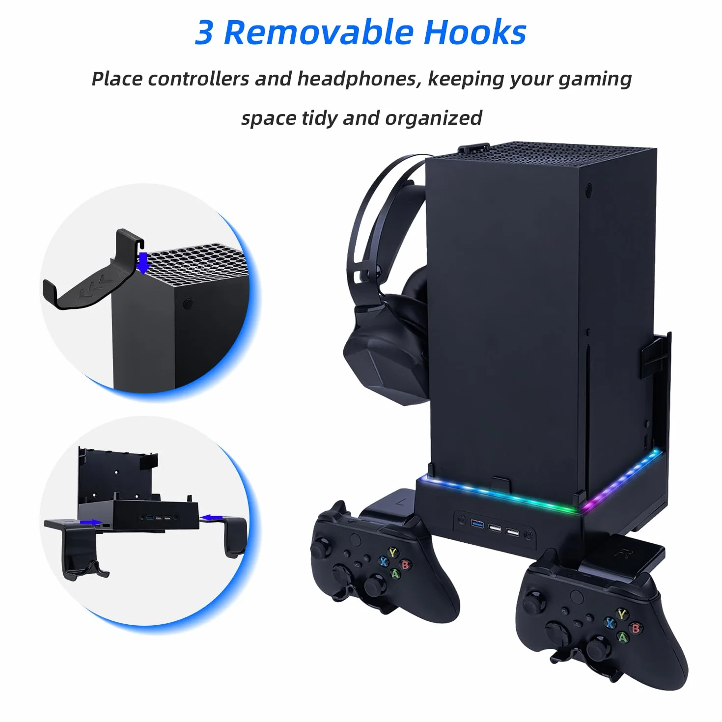 Mcbazel Xbox Series X Zestawy do Montażu ściennego z Wentylatorem Chłodzącym, Wspornik Systemu Chłodzenia LED RGB z Regulowanymi Poziomami Prędkości/Portami USB/Wspornikami Kontrolera