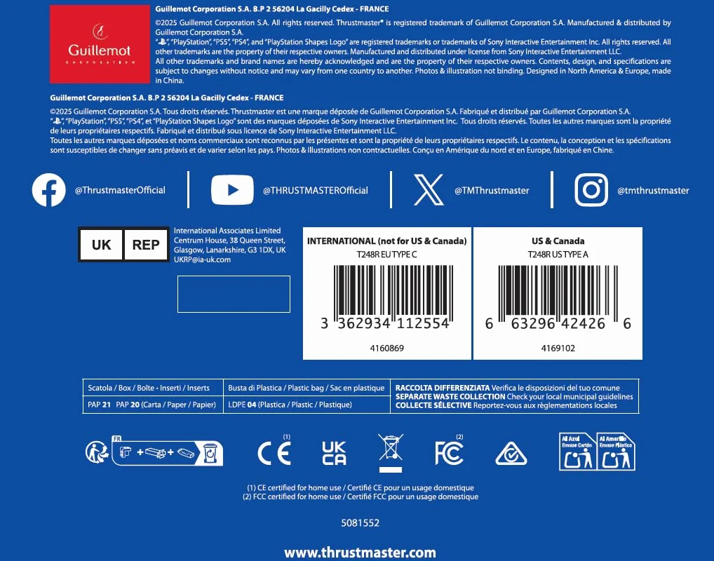 Thrustmaster T248R, Kierownica Wyścigowa z Siłowym Sprzężeniem Zwrotnym 3.1 Nm i Zestaw Pedałów, Dla PS5, PS4 i PC